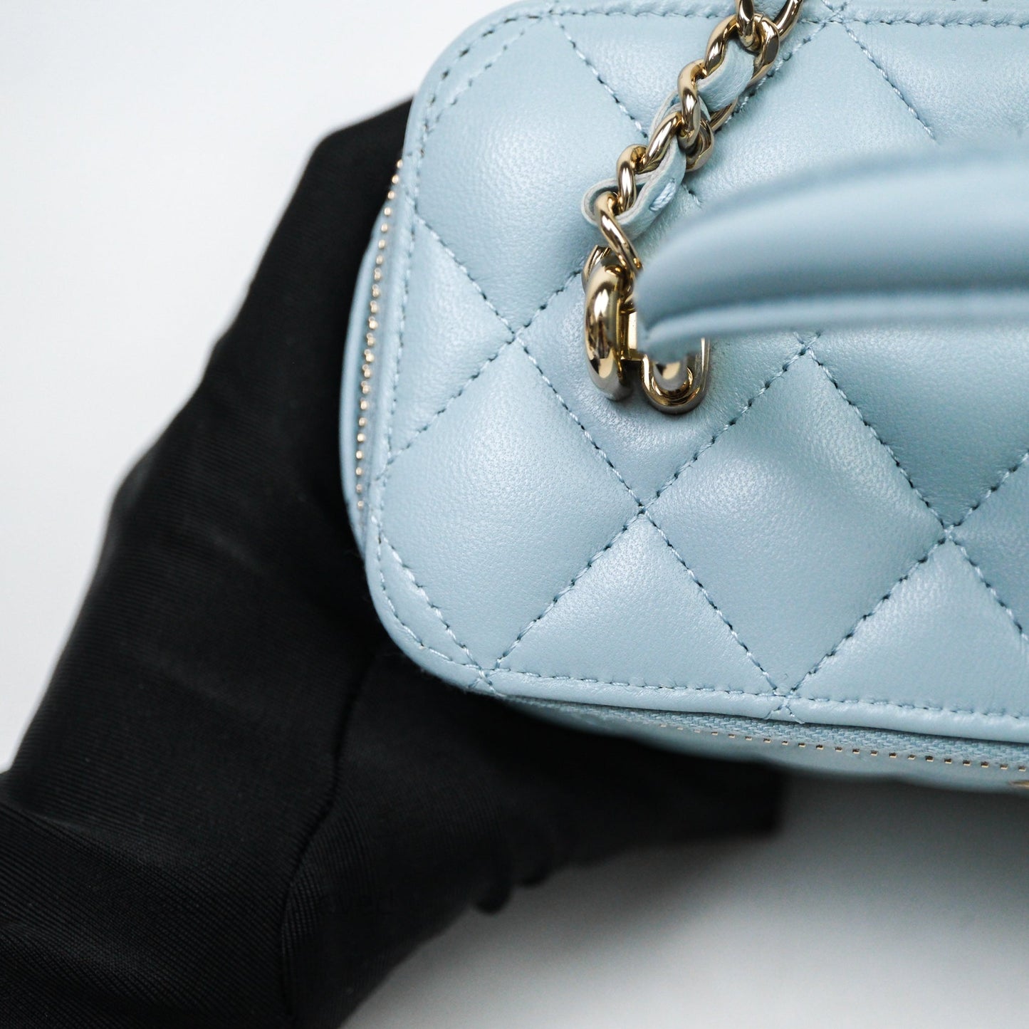 Chanel Vanity Rectangular Top Handle Blue Lambskin Gold Hardware