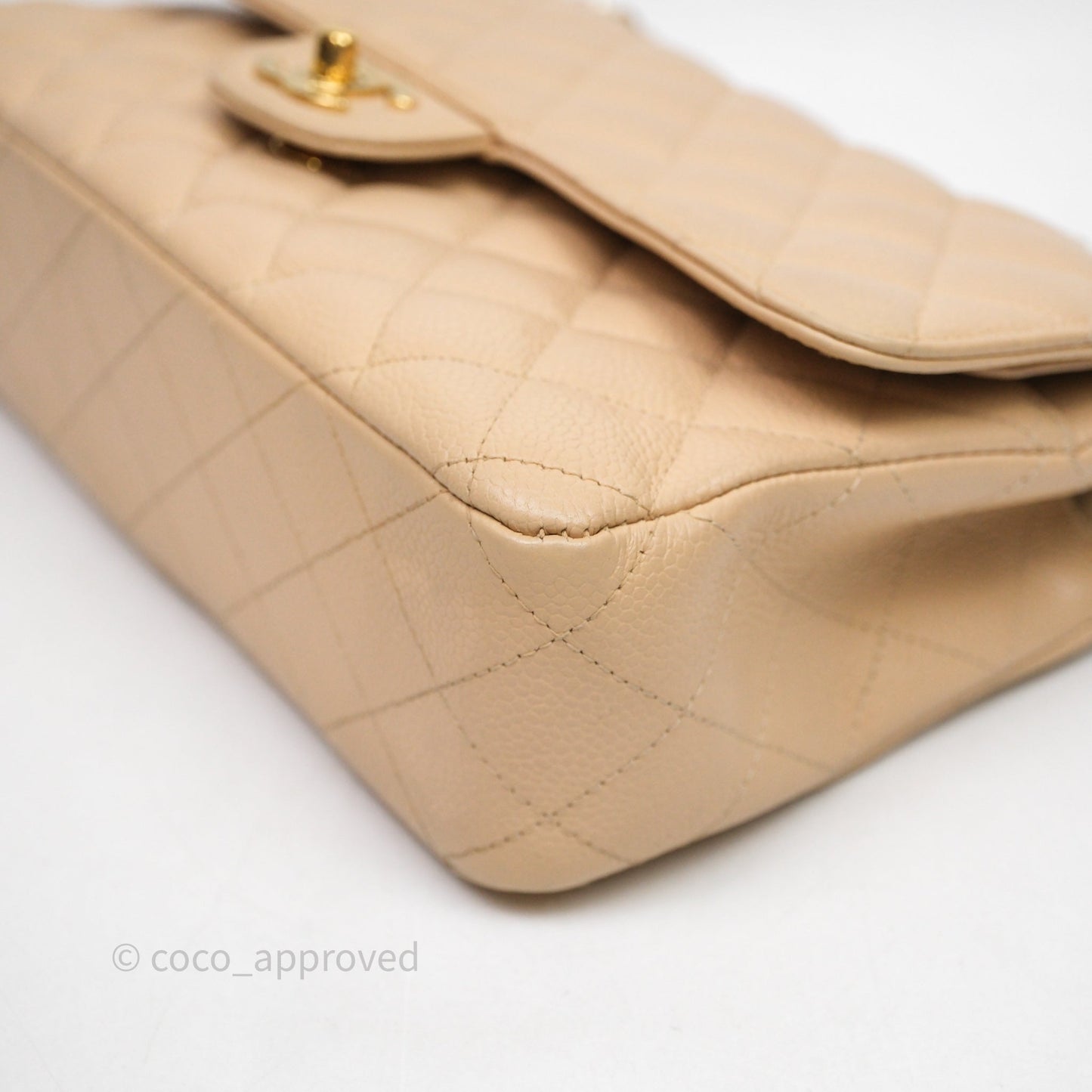 Chanel M/L Medium Classic Flap Quilted Beige Caviar Gold Hardware