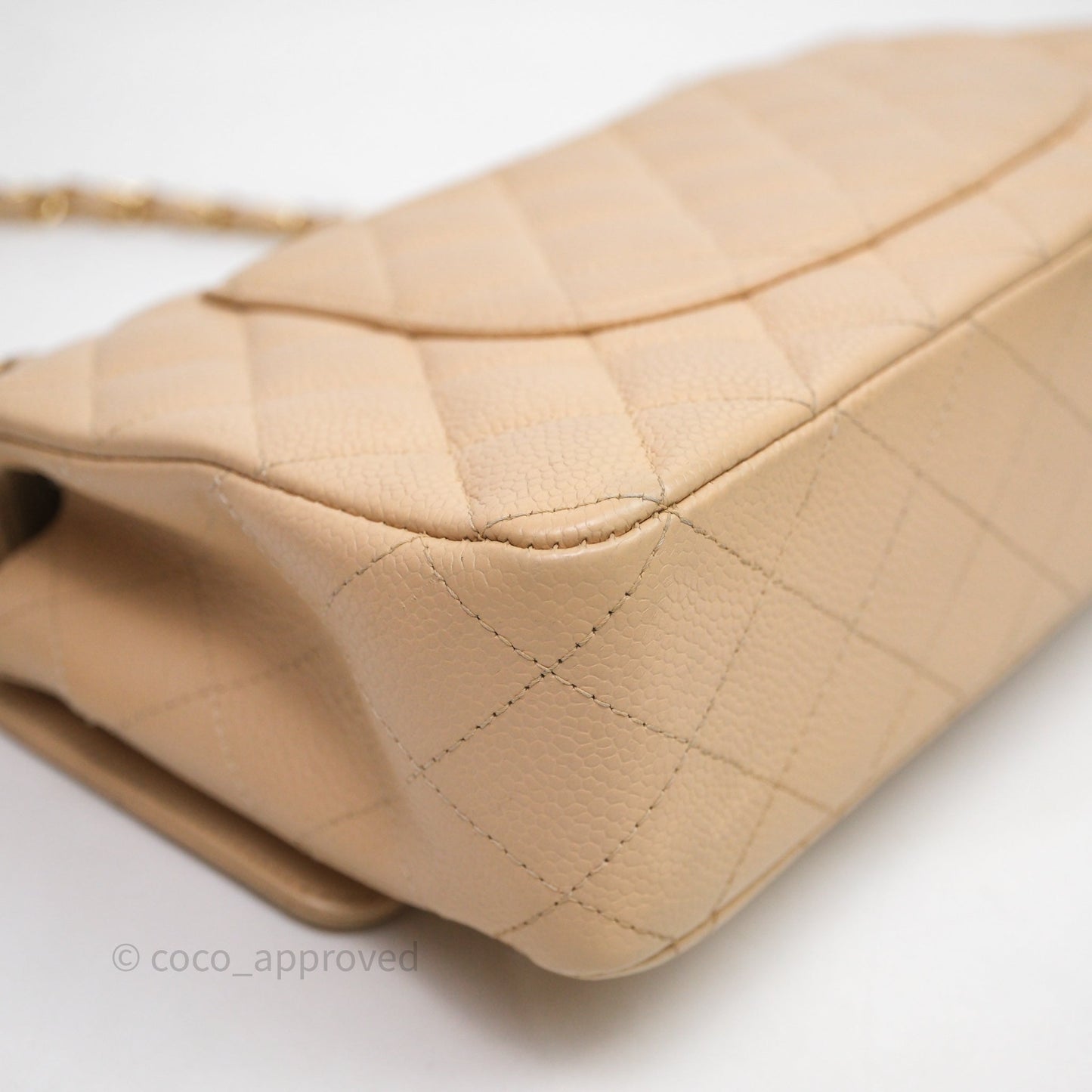 Chanel M/L Medium Classic Flap Quilted Beige Caviar Gold Hardware