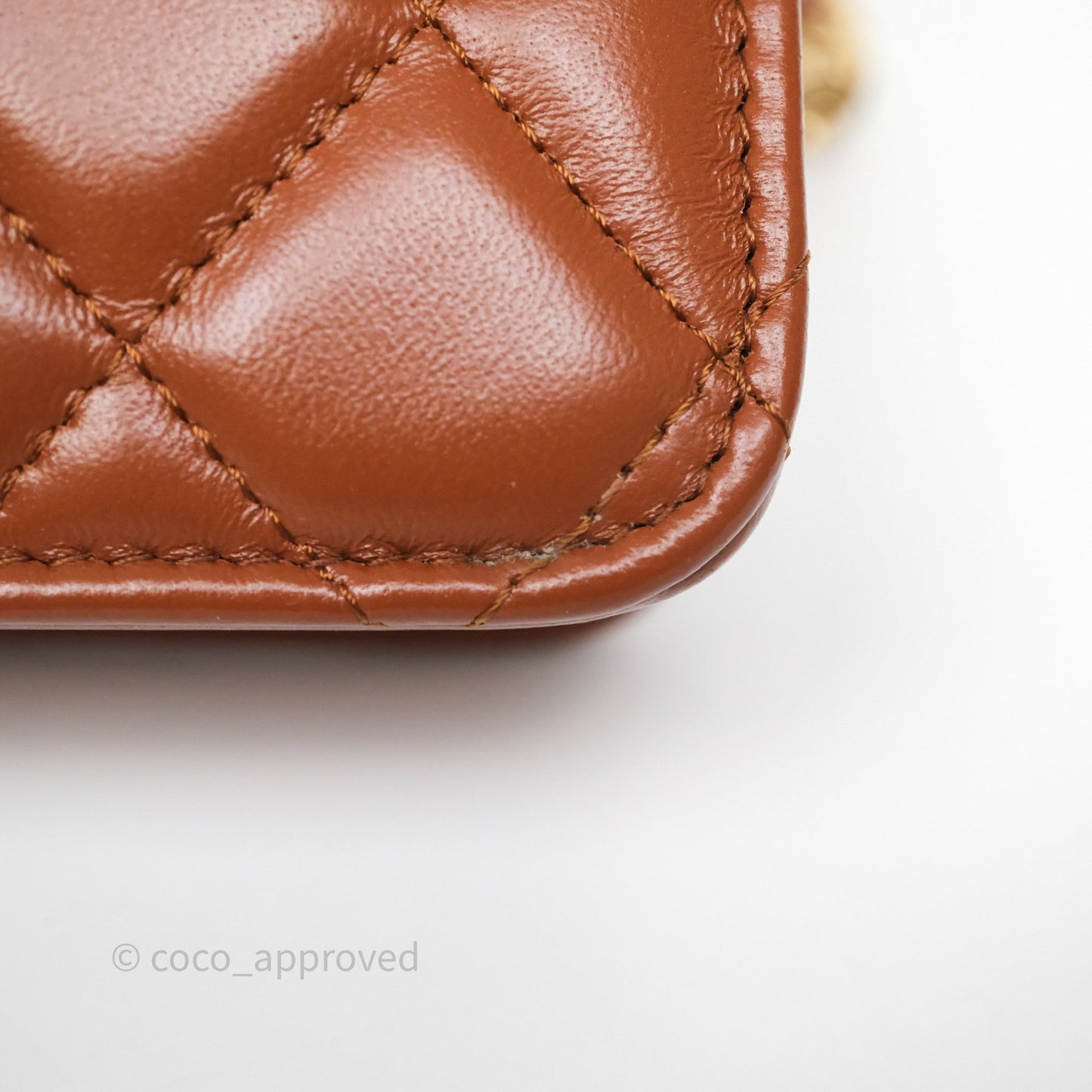 Chanel Top Handle Mini WOC Phone Holder with Chain Dark Caramel Lambskin Gold Hardware