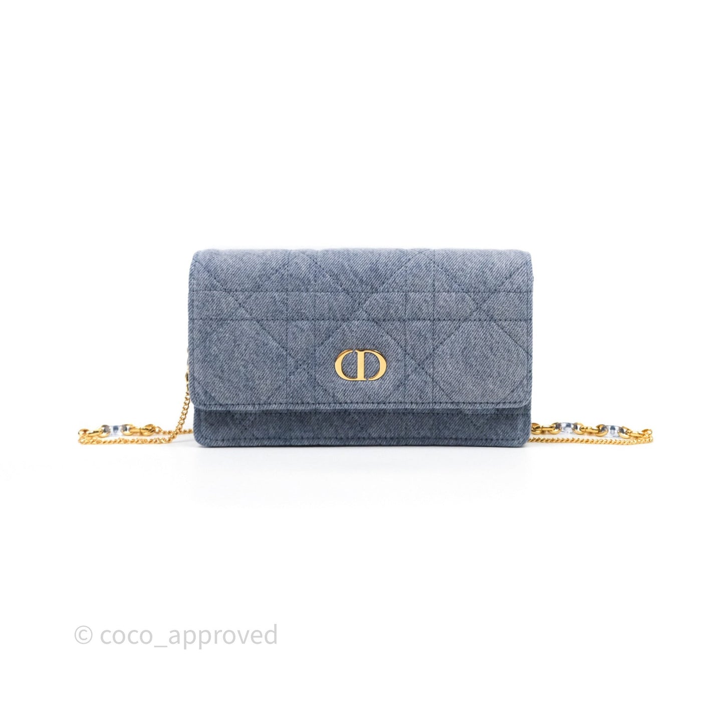 Christian Dior Dior Caro Pouch with Chain Blue Macrocannage Denim
