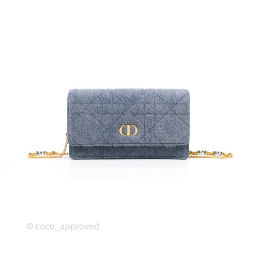 Christian Dior Dior Caro Pouch with Chain Blue Macrocannage Denim