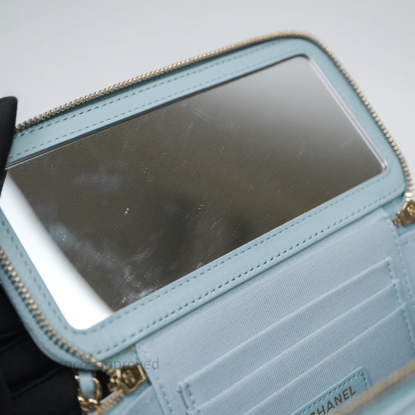 Chanel Vanity Rectangular Top Handle Blue Lambskin Gold Hardware
