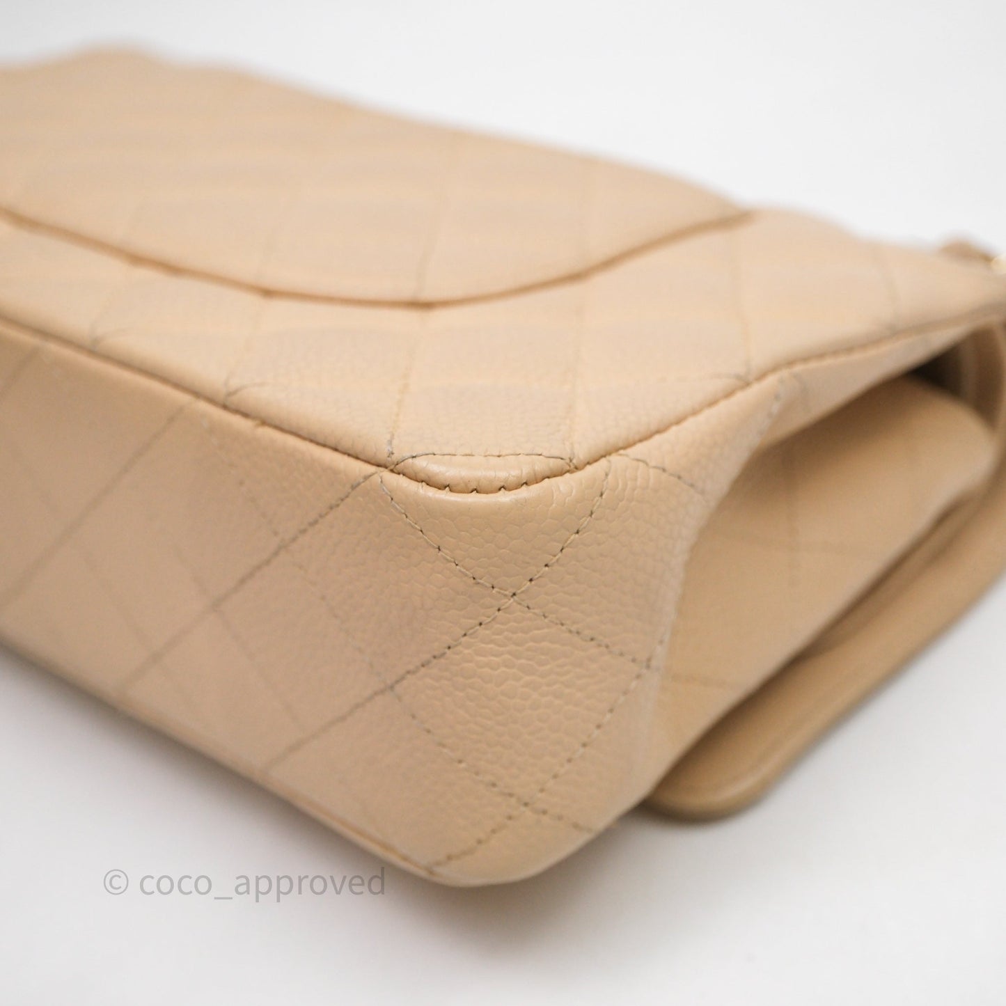 Chanel M/L Medium Classic Flap Quilted Beige Caviar Gold Hardware