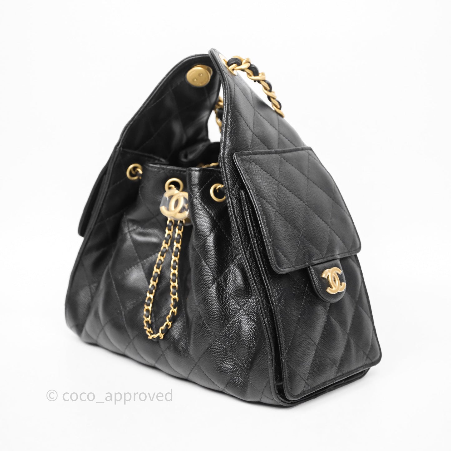 Chanel 25 Small Black Caviar Aged Gold Hardware