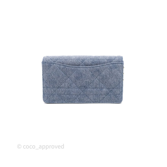 Christian Dior Dior Caro Pouch with Chain Blue Macrocannage Denim