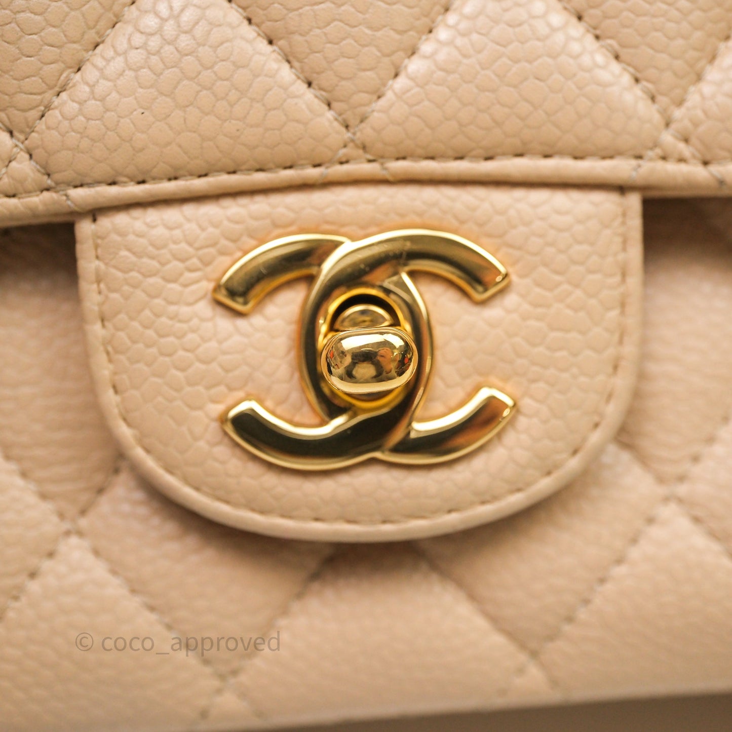 Chanel M/L Medium Classic Flap Quilted Beige Caviar Gold Hardware