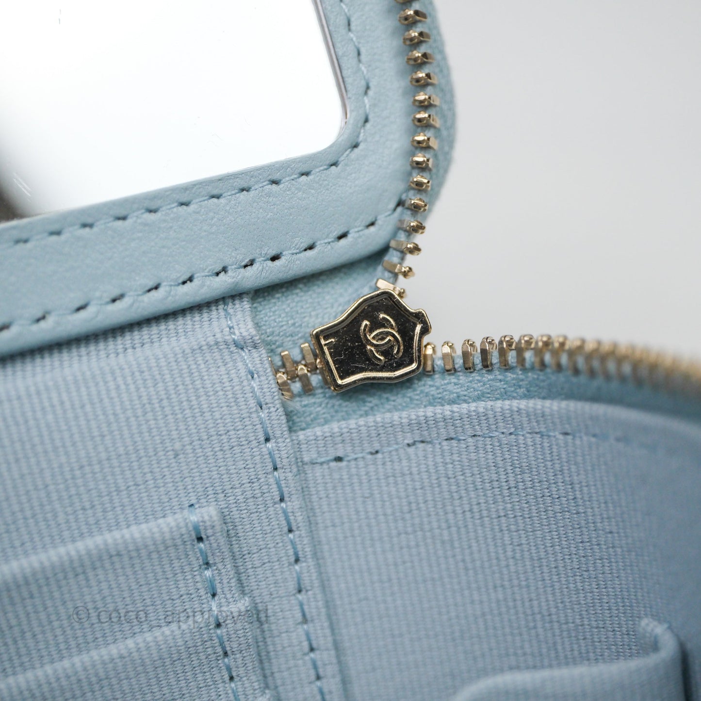 Chanel Vanity Rectangular Top Handle Blue Lambskin Gold Hardware