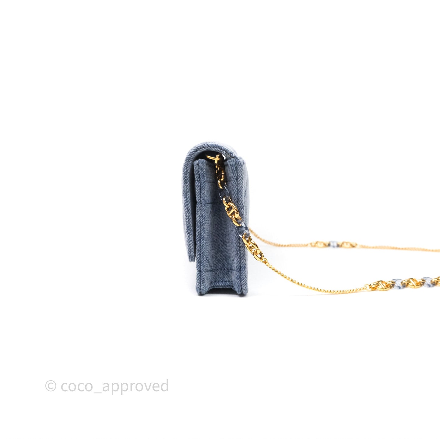 Christian Dior Dior Caro Pouch with Chain Blue Macrocannage Denim