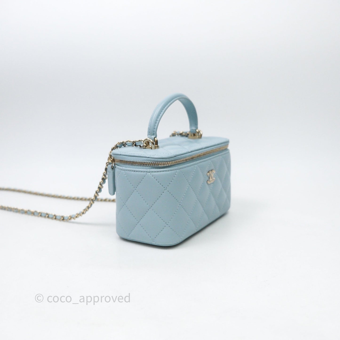 Chanel Vanity Rectangular Top Handle Blue Lambskin Gold Hardware