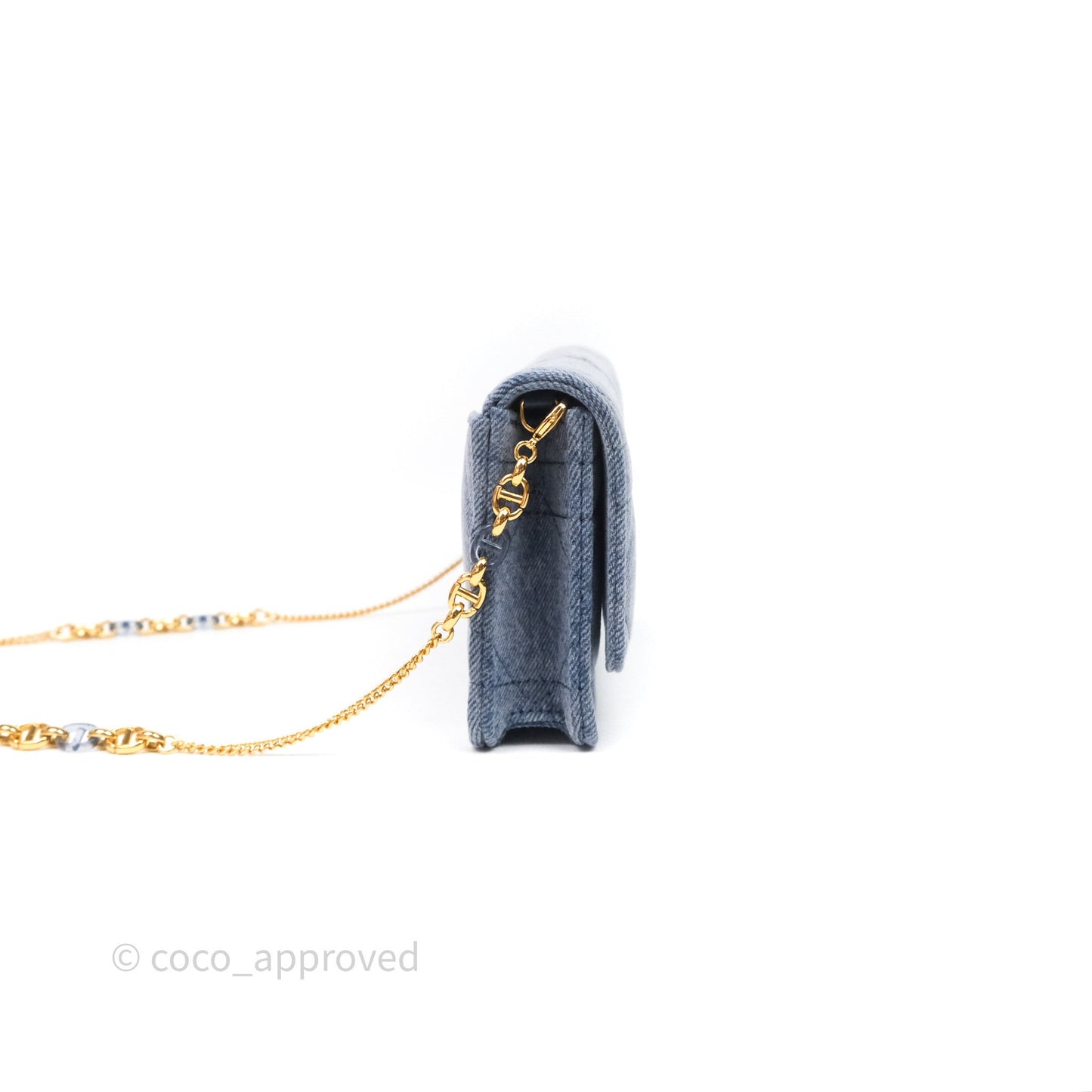 Christian Dior Dior Caro Pouch with Chain Blue Macrocannage Denim