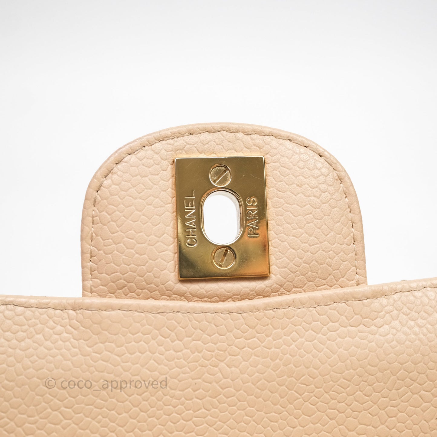 Chanel M/L Medium Classic Flap Quilted Beige Caviar Gold Hardware