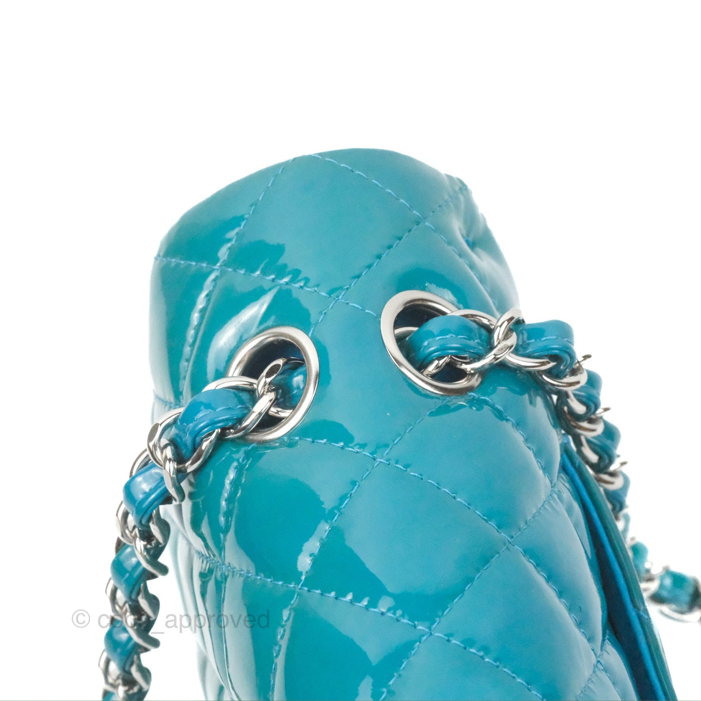 Chanel Classic M/L Medium Flap Quilted Turquoise Patent Silver Hardware