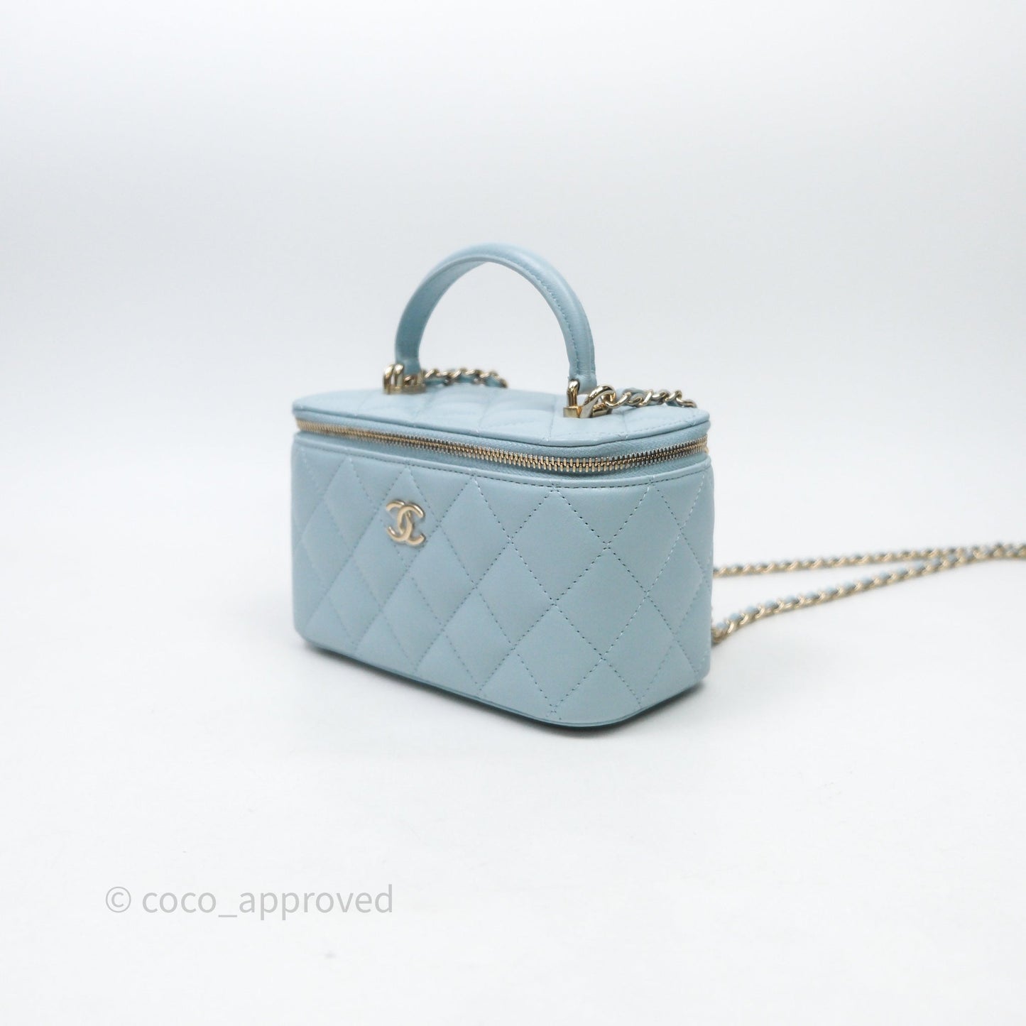 Chanel Vanity Rectangular Top Handle Blue Lambskin Gold Hardware