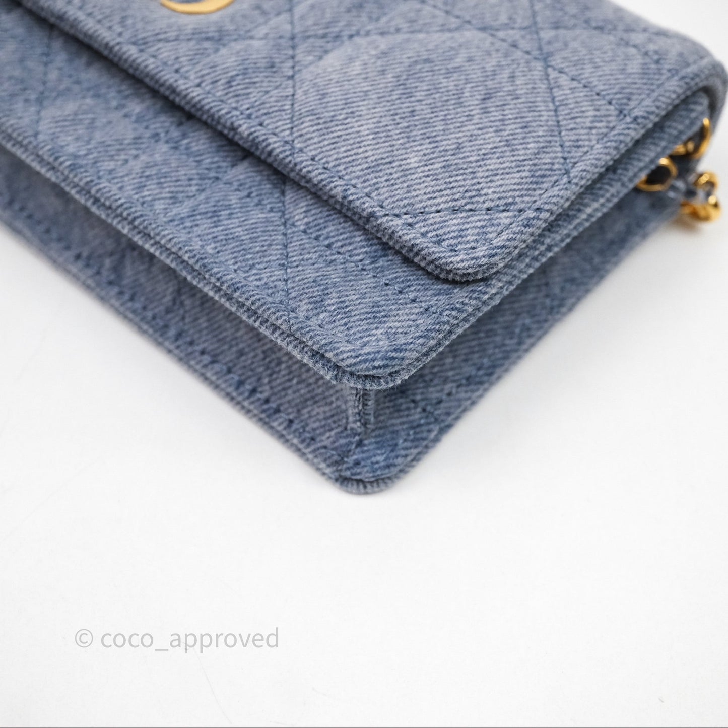 Christian Dior Dior Caro Pouch with Chain Blue Macrocannage Denim