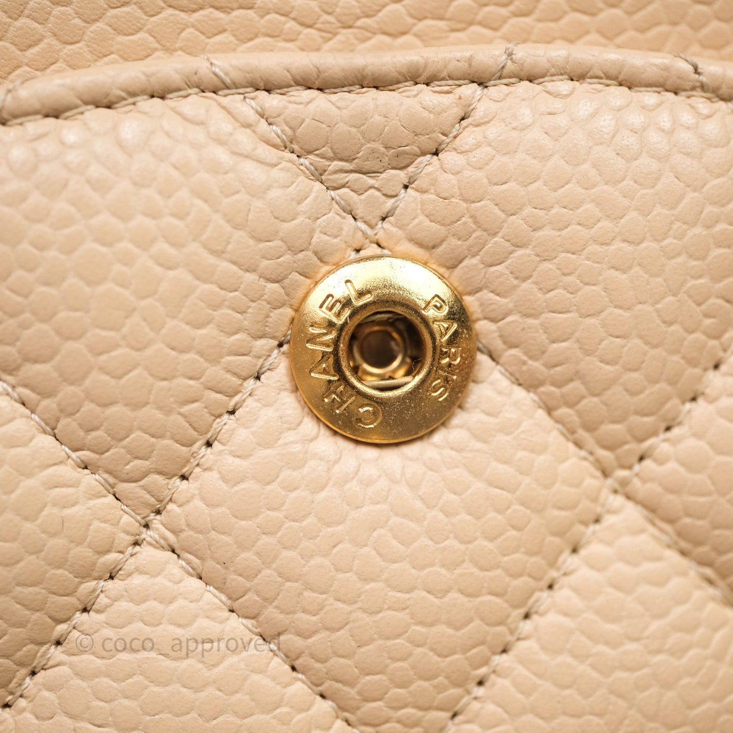 Chanel M/L Medium Classic Flap Quilted Beige Caviar Gold Hardware