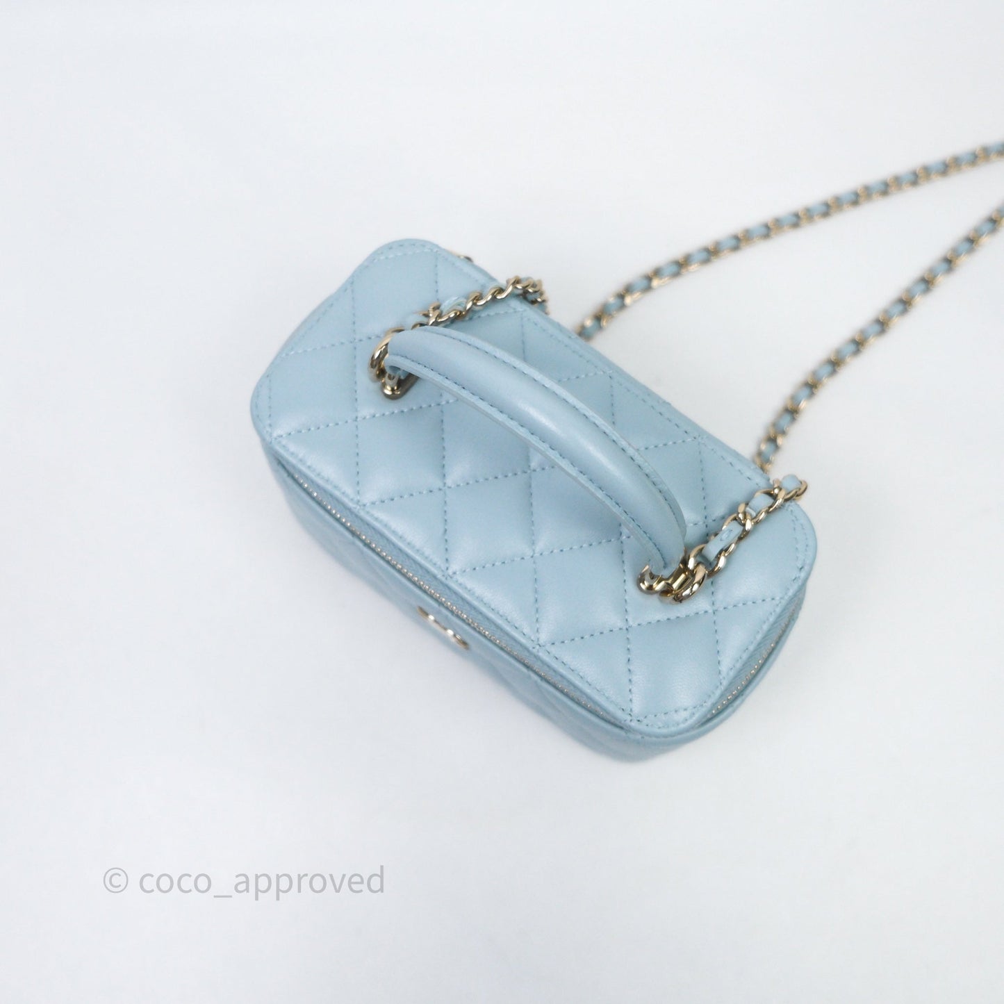 Chanel Vanity Rectangular Top Handle Blue Lambskin Gold Hardware
