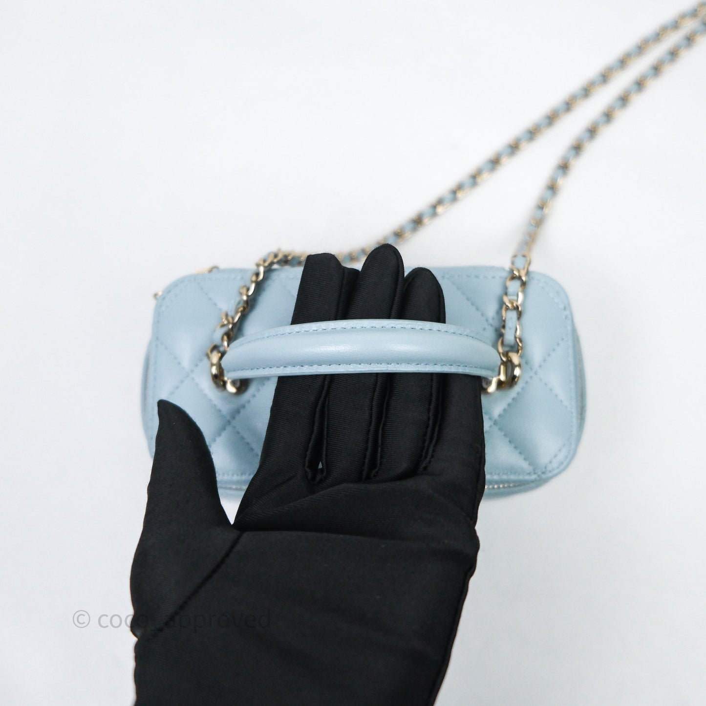 Chanel Vanity Rectangular Top Handle Blue Lambskin Gold Hardware
