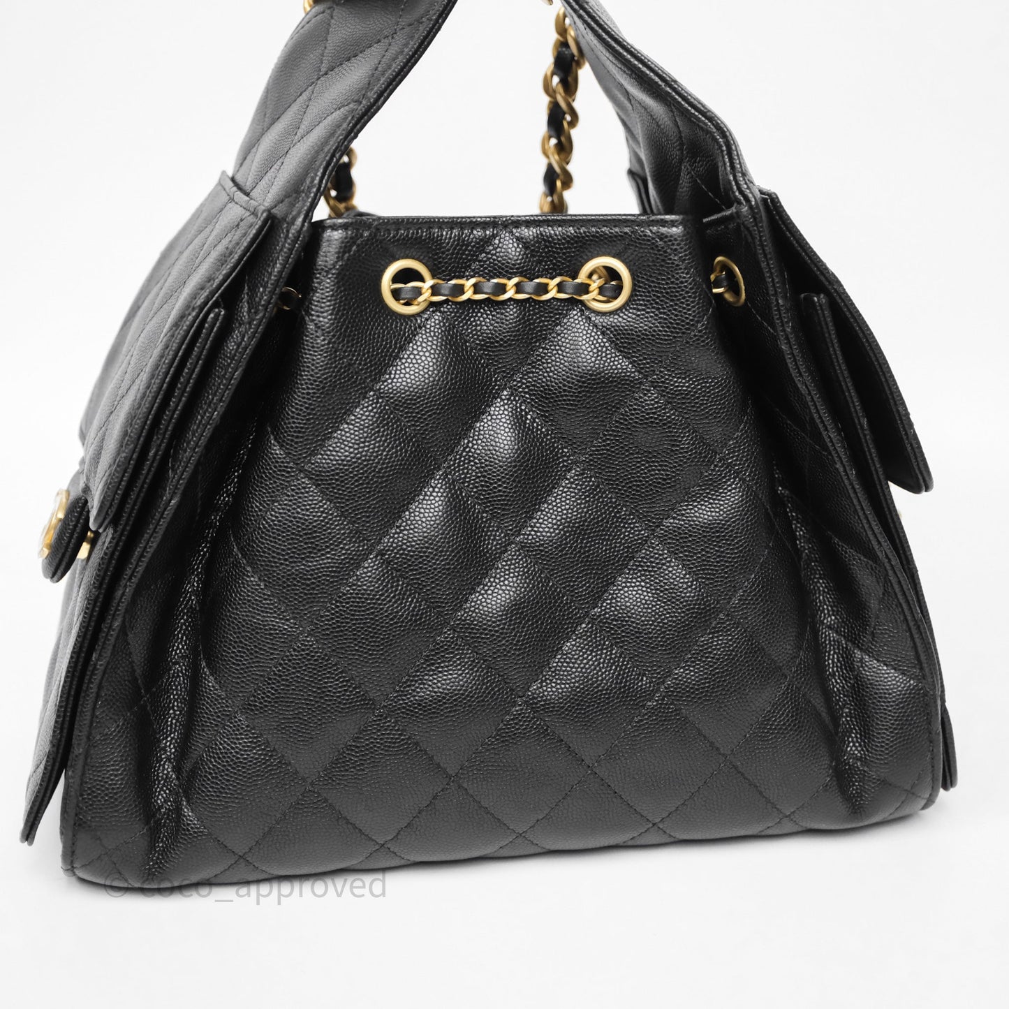 Chanel 25 Small Black Caviar Aged Gold Hardware