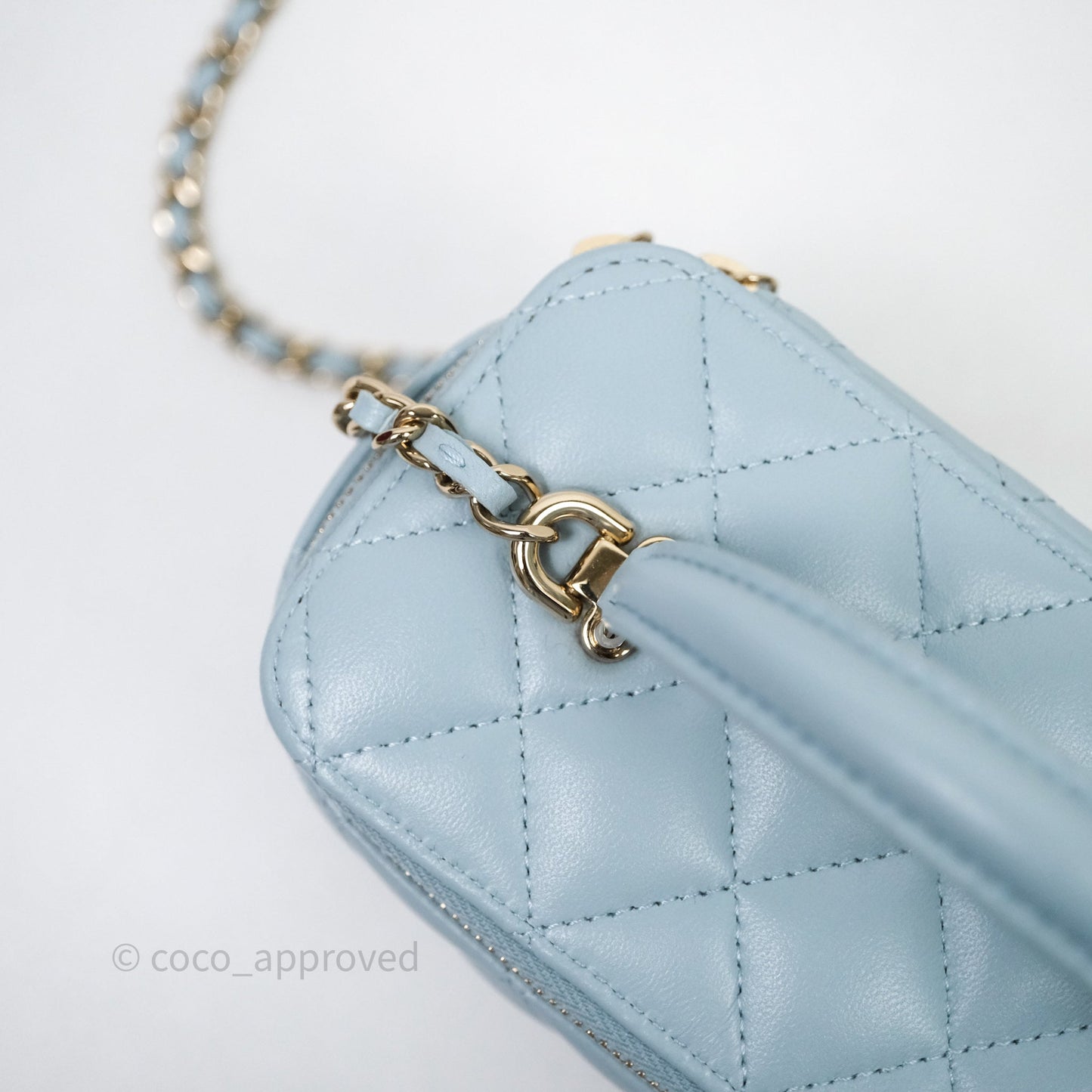 Chanel Vanity Rectangular Top Handle Blue Lambskin Gold Hardware