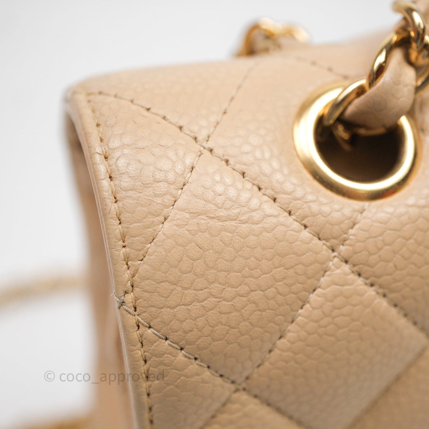 Chanel M/L Medium Classic Flap Quilted Beige Caviar Gold Hardware