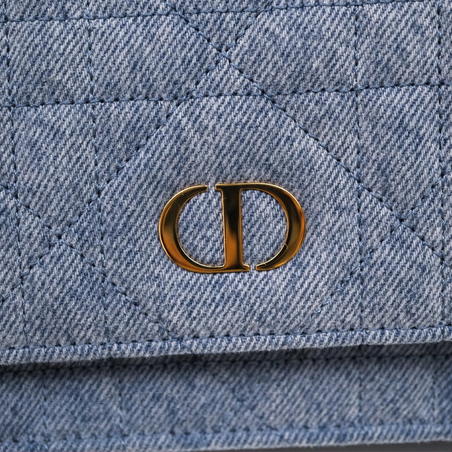 Christian Dior Dior Caro Pouch with Chain Blue Macrocannage Denim