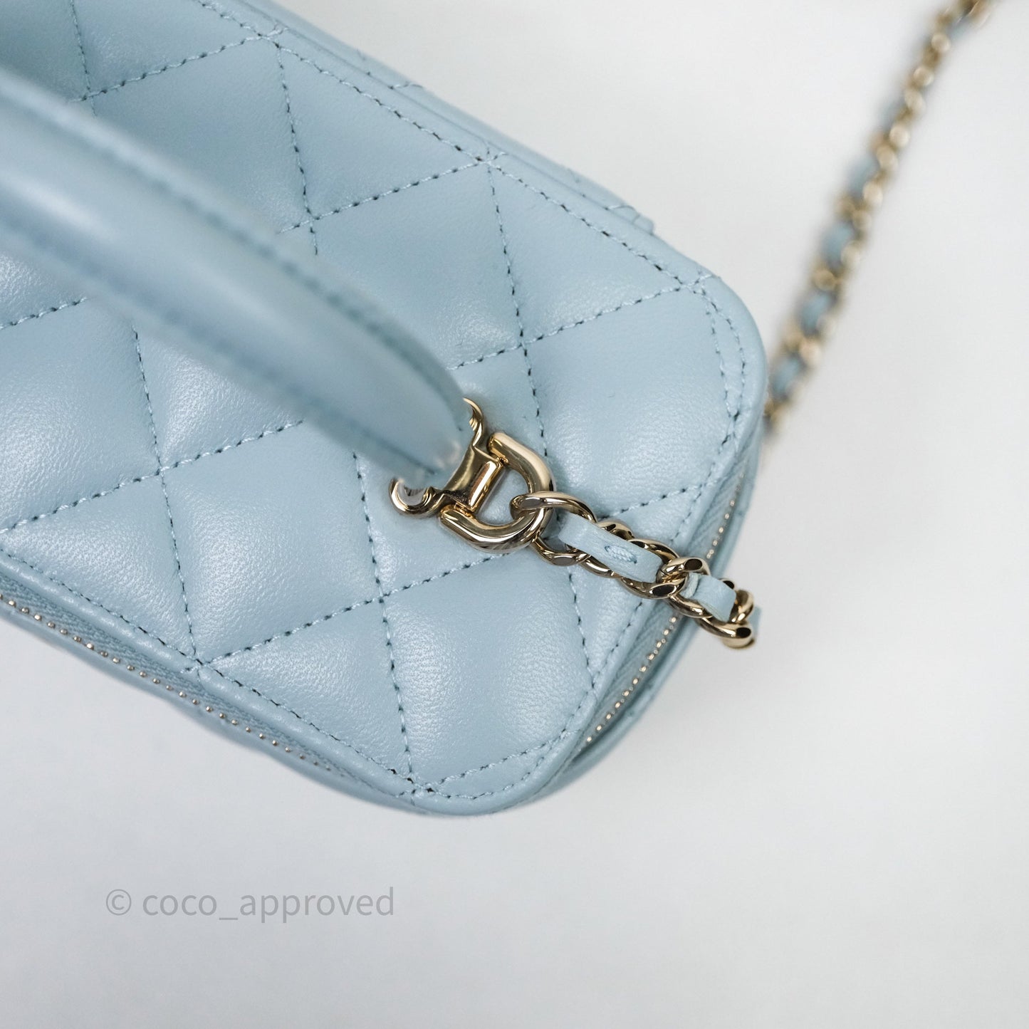 Chanel Vanity Rectangular Top Handle Blue Lambskin Gold Hardware