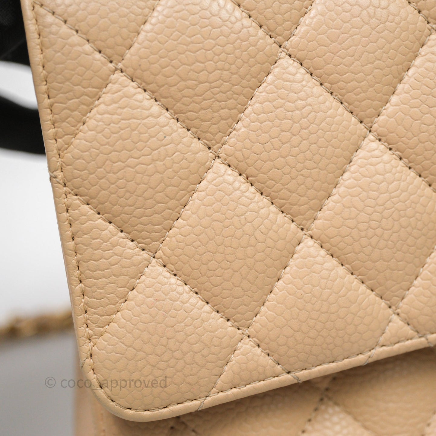 Chanel M/L Medium Classic Flap Quilted Beige Caviar Gold Hardware