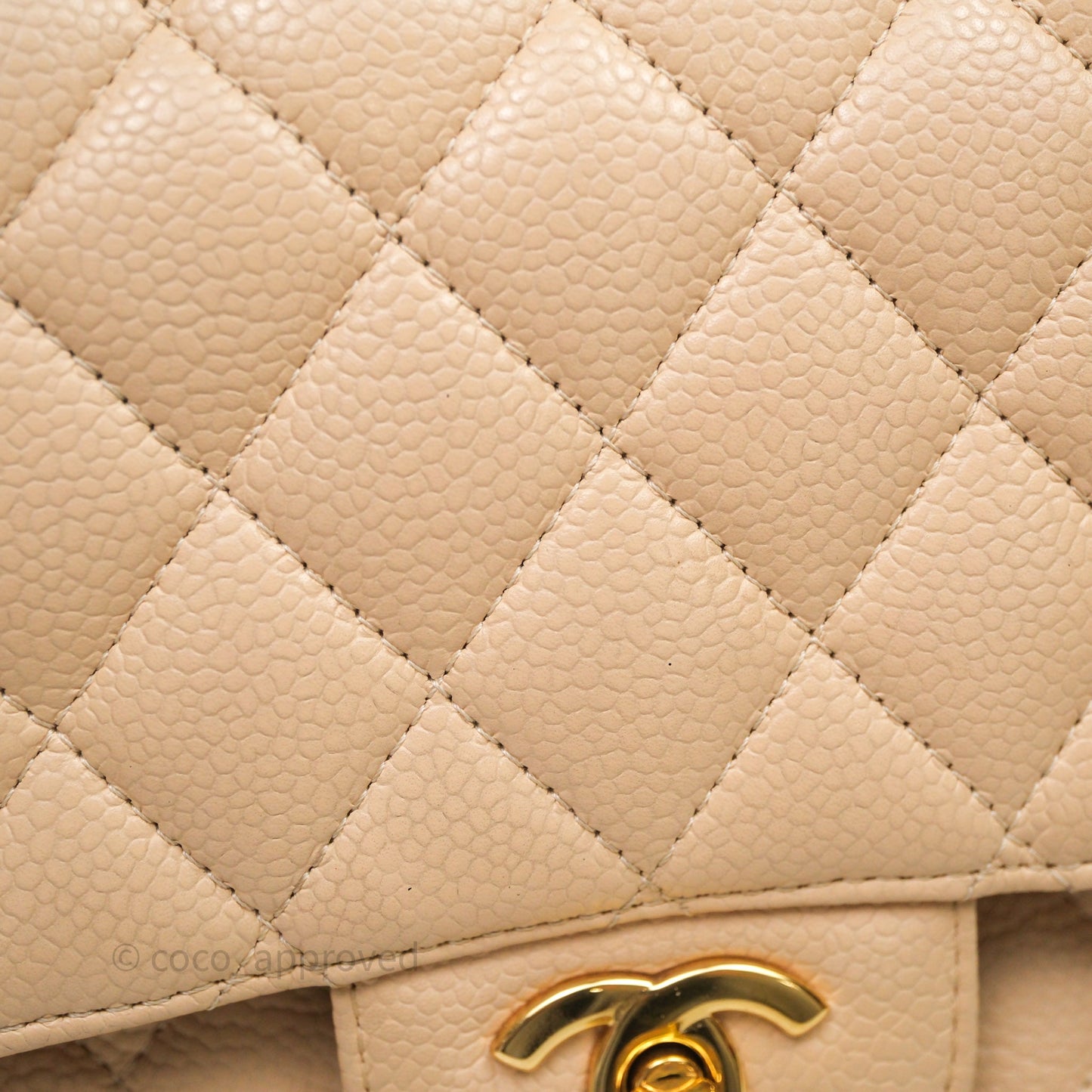 Chanel M/L Medium Classic Flap Quilted Beige Caviar Gold Hardware