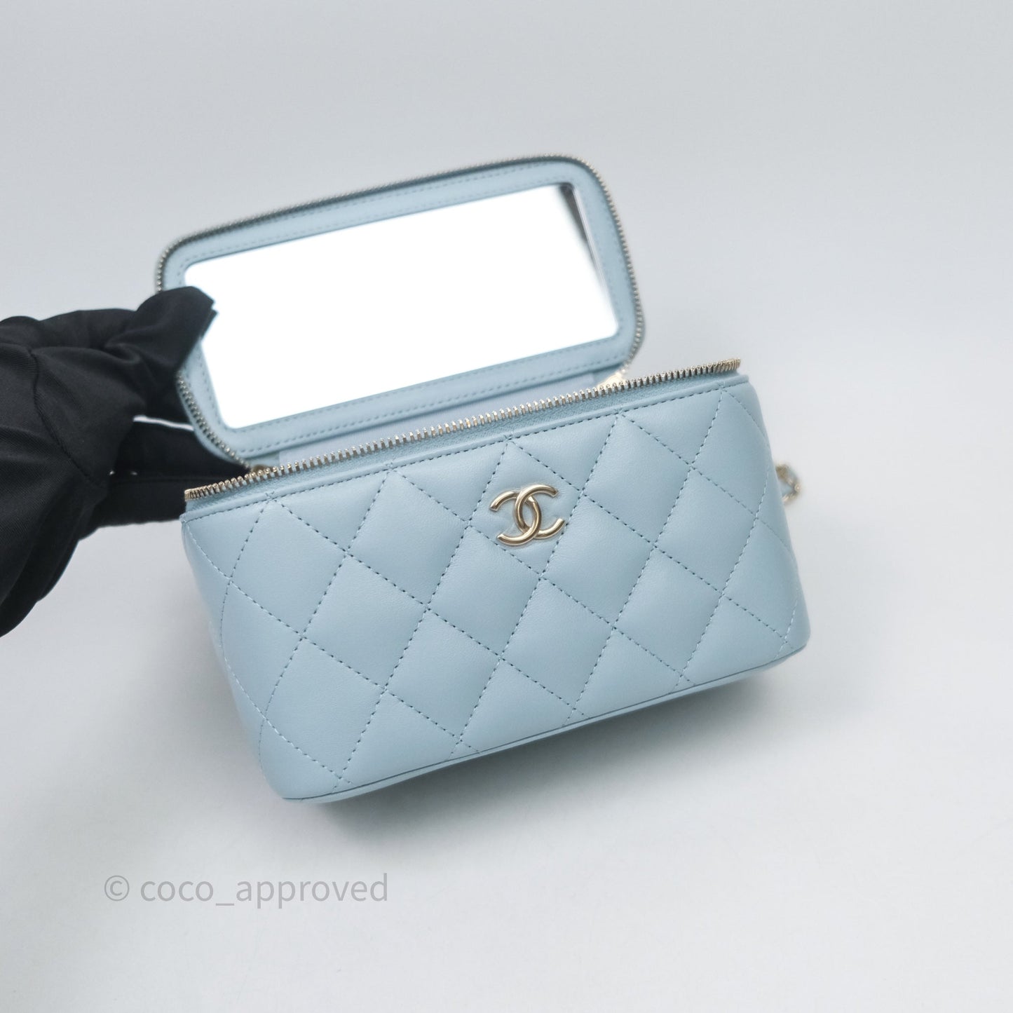 Chanel Vanity Rectangular Top Handle Blue Lambskin Gold Hardware