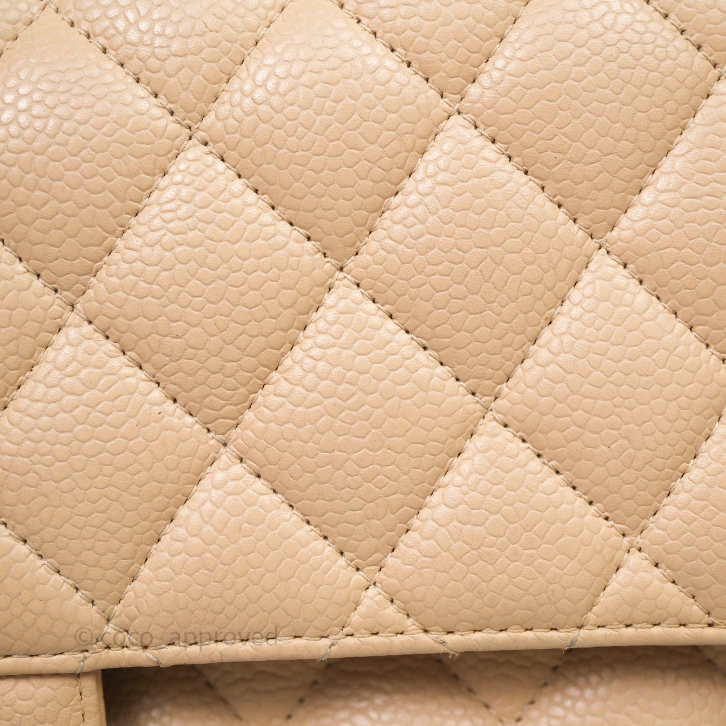 Chanel M/L Medium Classic Flap Quilted Beige Caviar Gold Hardware