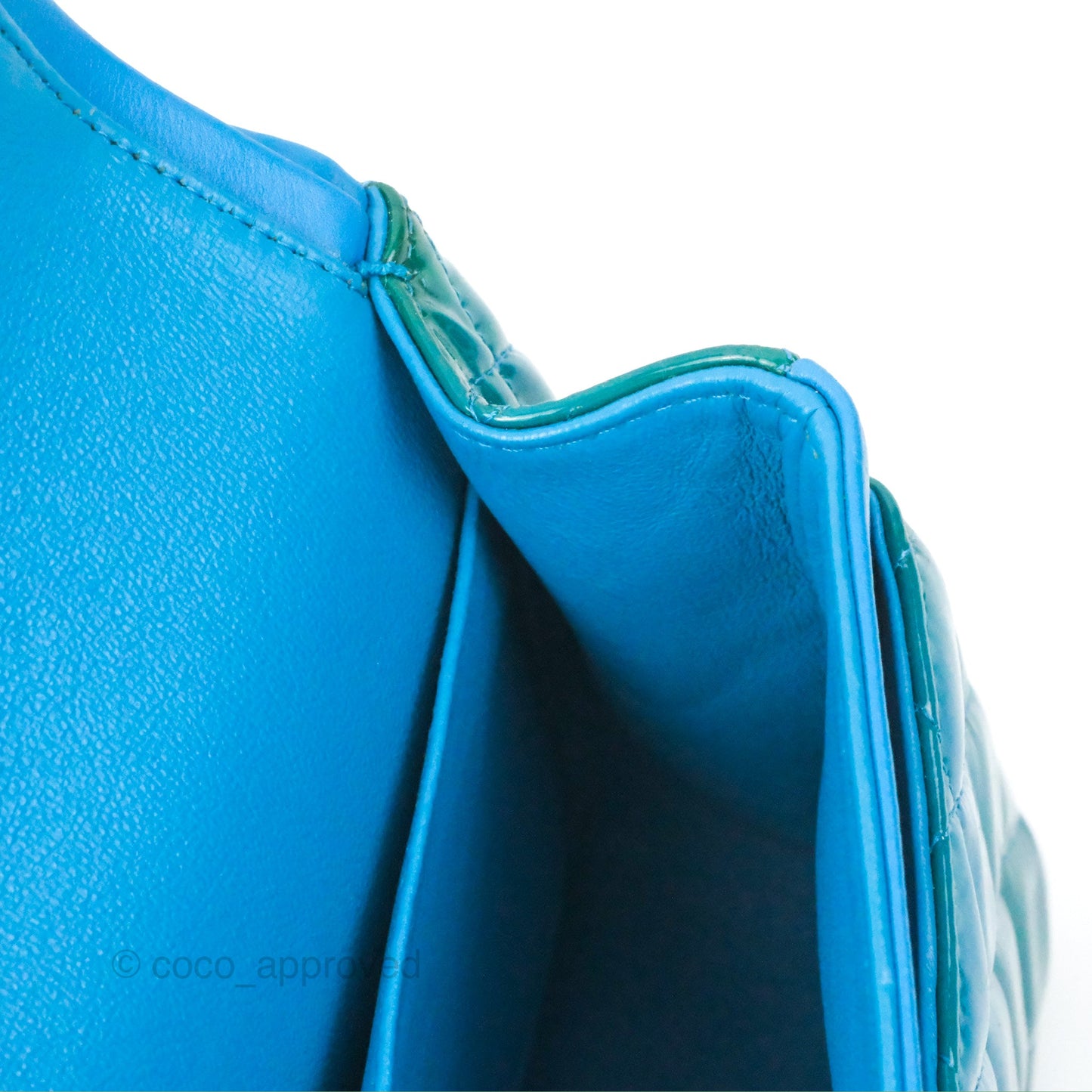 Chanel Classic M/L Medium Flap Quilted Turquoise Patent Silver Hardware