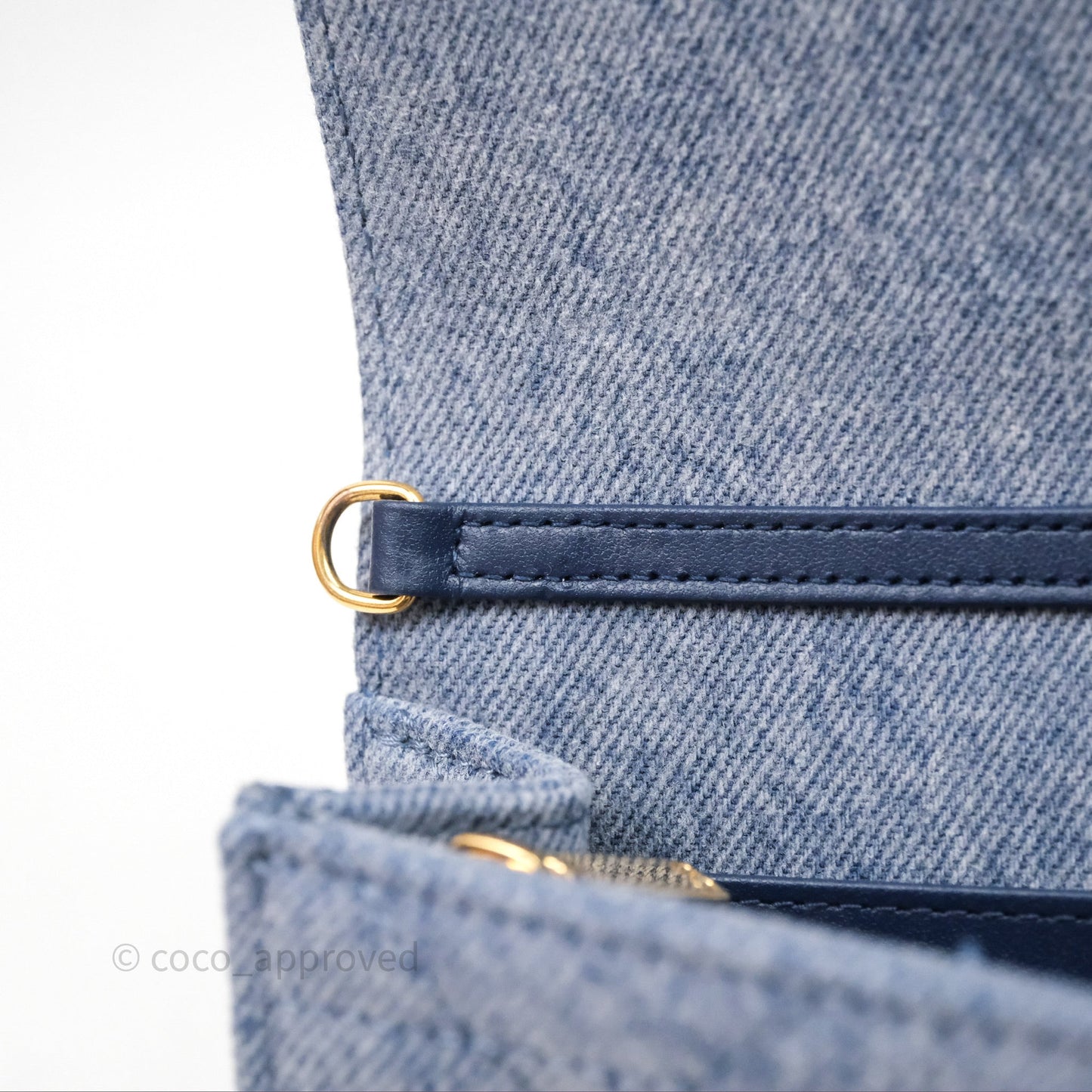 Christian Dior Dior Caro Pouch with Chain Blue Macrocannage Denim