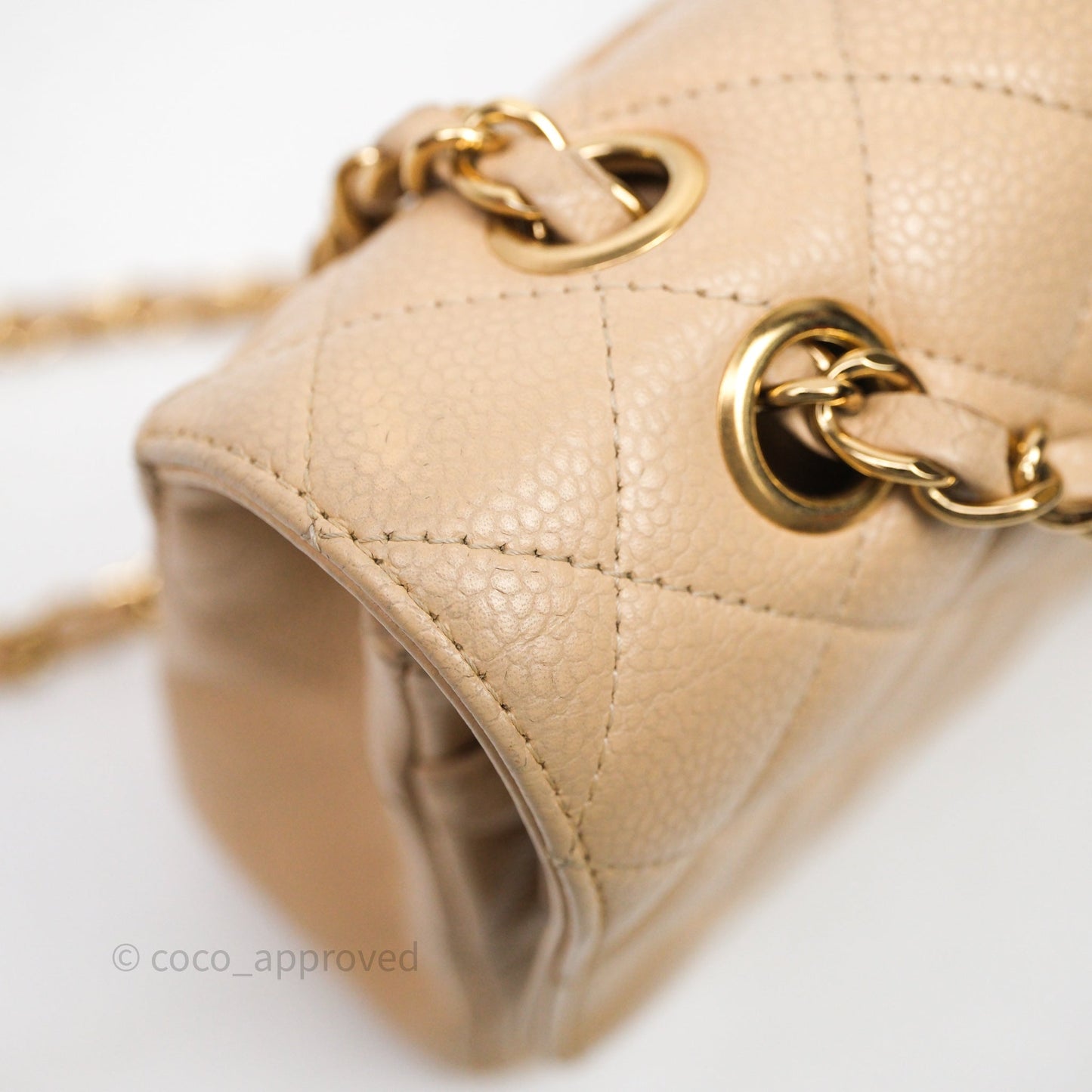 Chanel M/L Medium Classic Flap Quilted Beige Caviar Gold Hardware