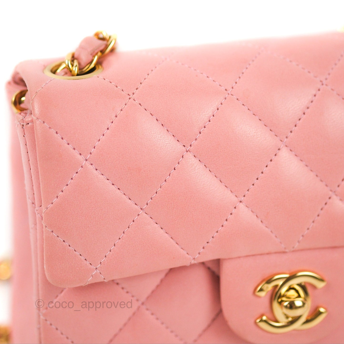 Chanel Quilted Vintage Mini Square Flap Pink Lambskin 24K Gold Hardware