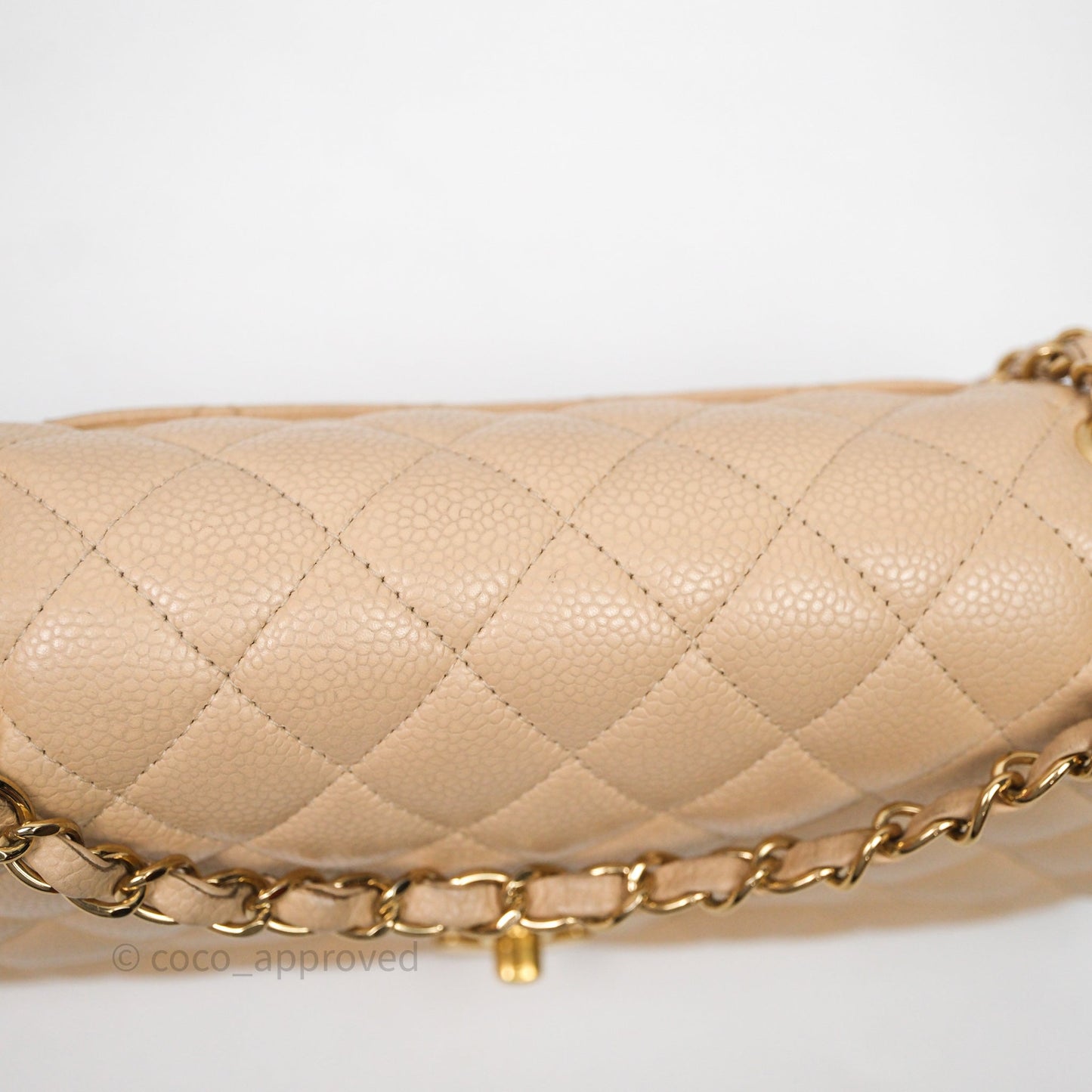 Chanel M/L Medium Classic Flap Quilted Beige Caviar Gold Hardware
