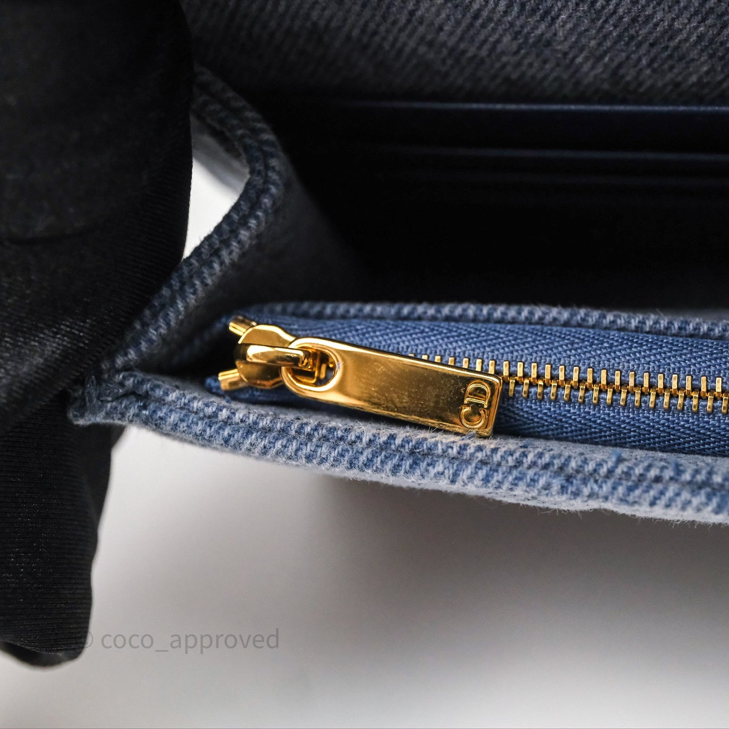 Christian Dior Dior Caro Pouch with Chain Blue Macrocannage Denim