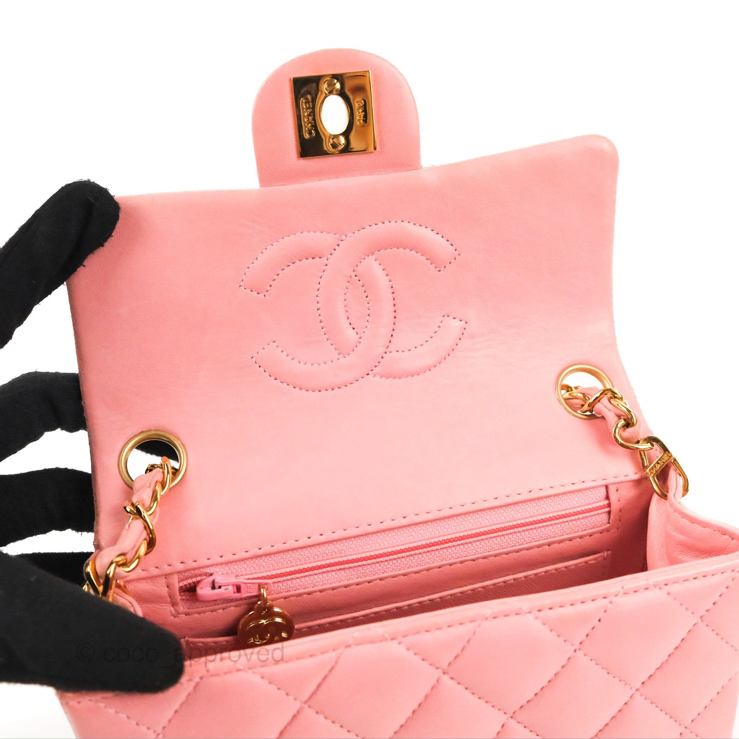 Chanel Quilted Vintage Mini Square Flap Pink Lambskin 24K Gold Hardware