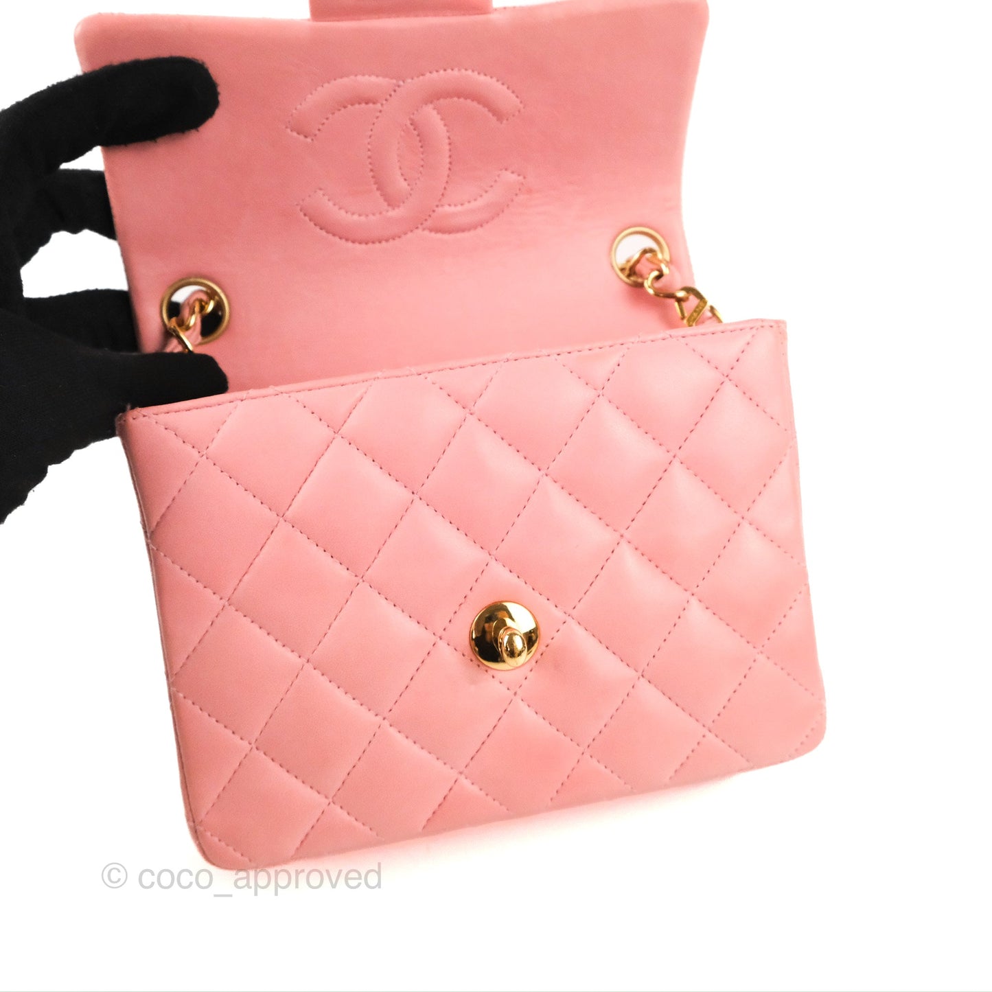 Chanel Quilted Vintage Mini Square Flap Pink Lambskin 24K Gold Hardware