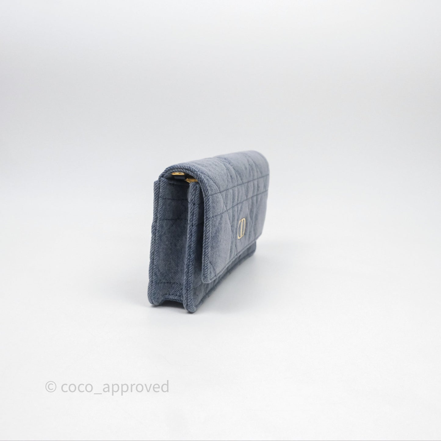 Christian Dior Dior Caro Pouch with Chain Blue Macrocannage Denim