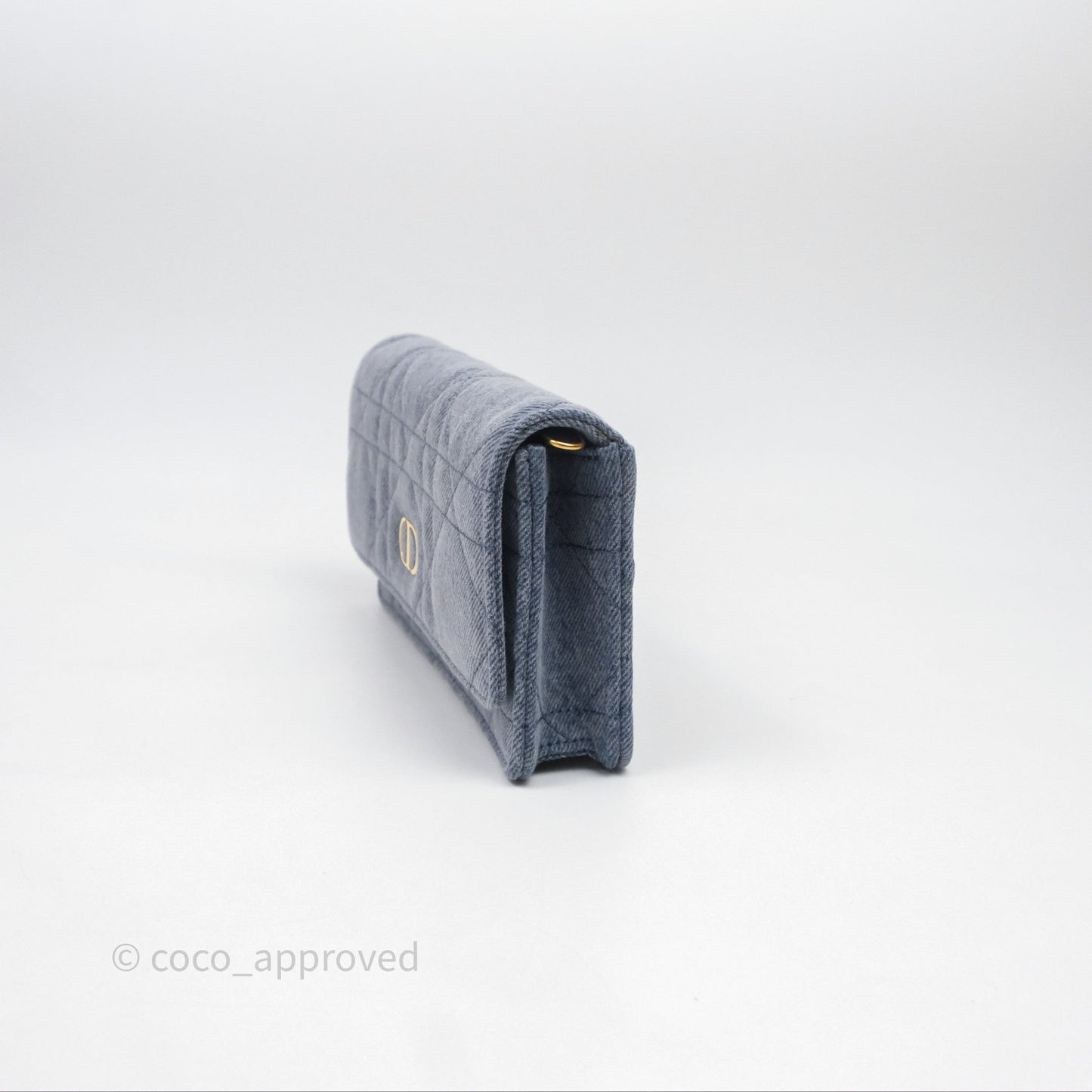 Christian Dior Dior Caro Pouch with Chain Blue Macrocannage Denim