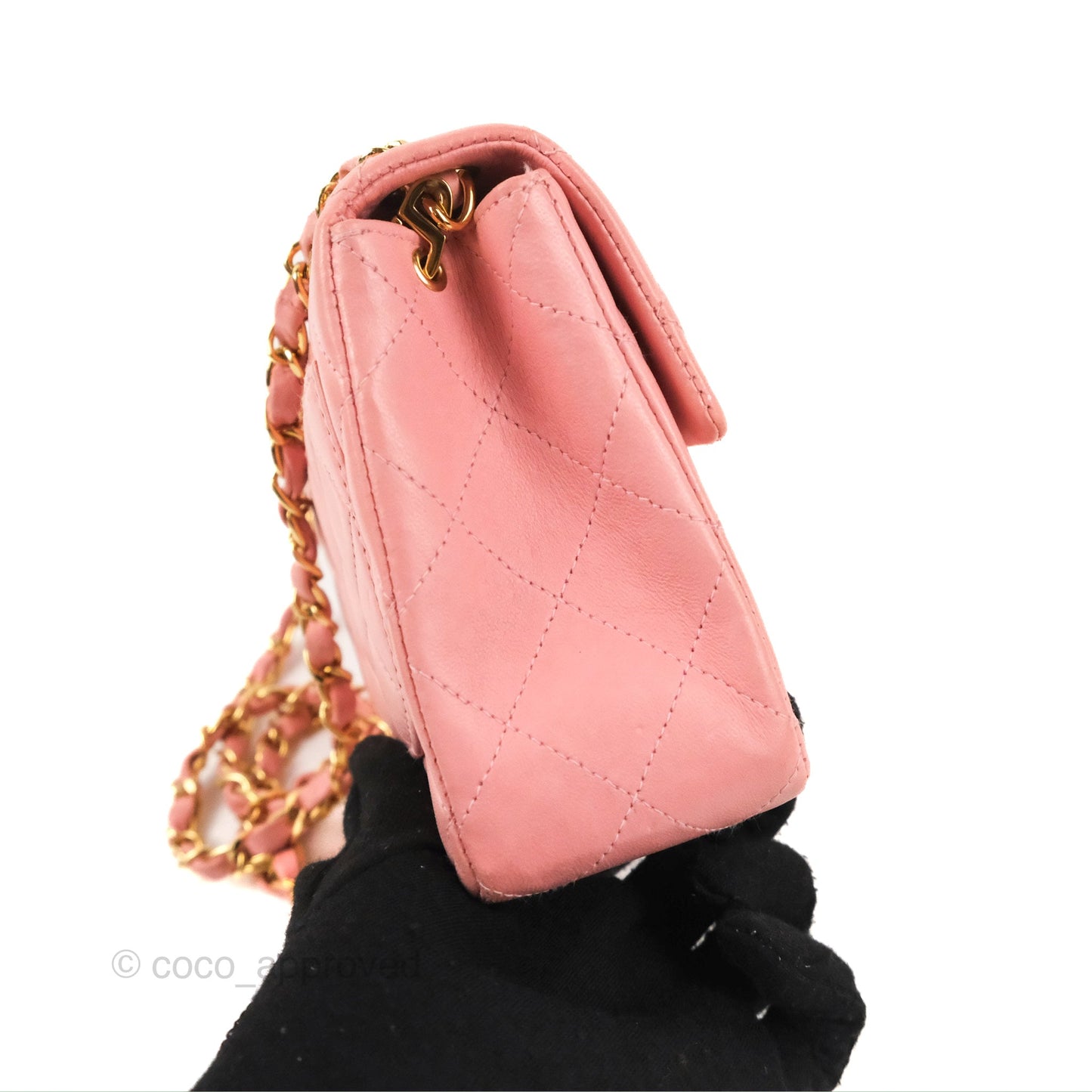 Chanel Quilted Vintage Mini Square Flap Pink Lambskin 24K Gold Hardware