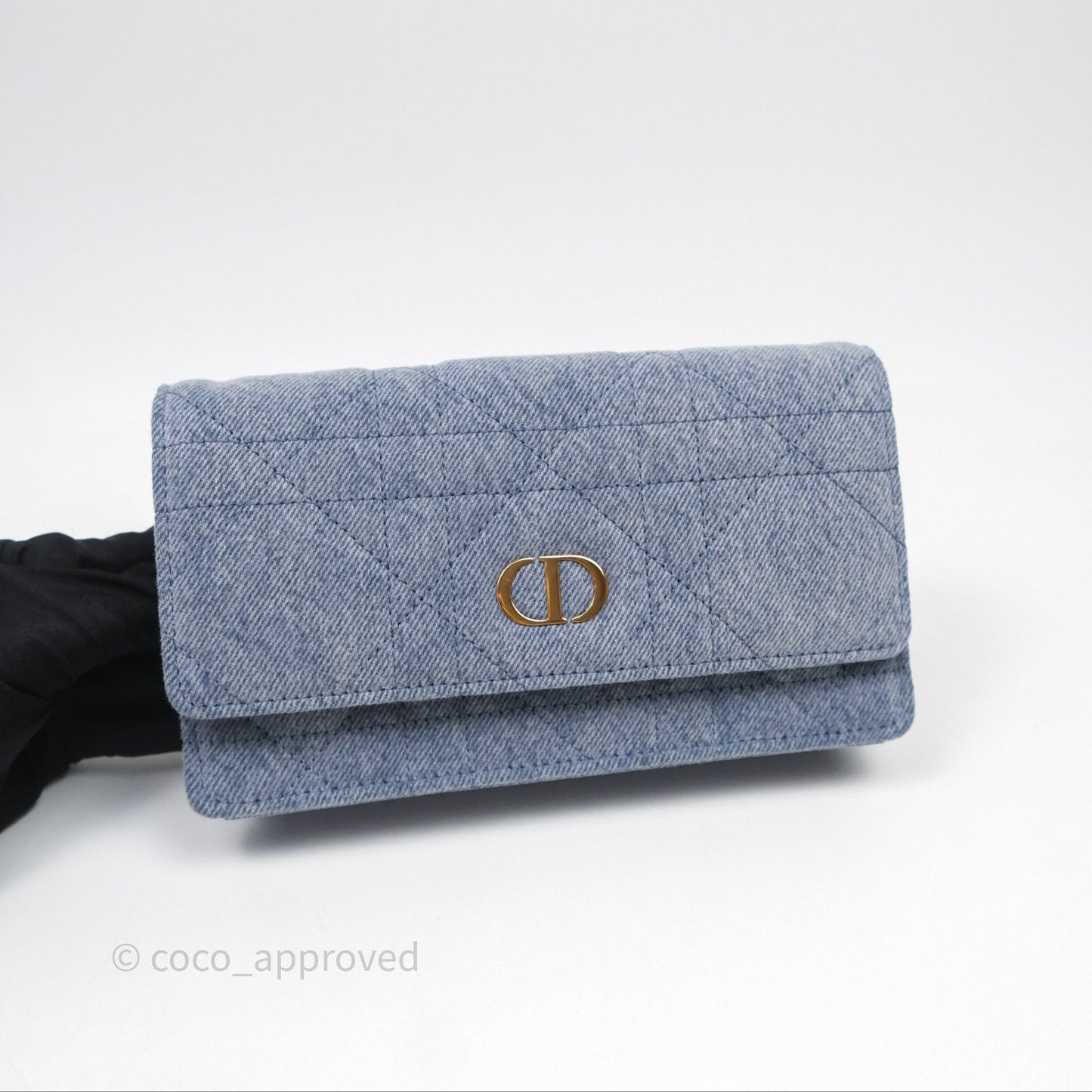 Christian Dior Dior Caro Pouch with Chain Blue Macrocannage Denim