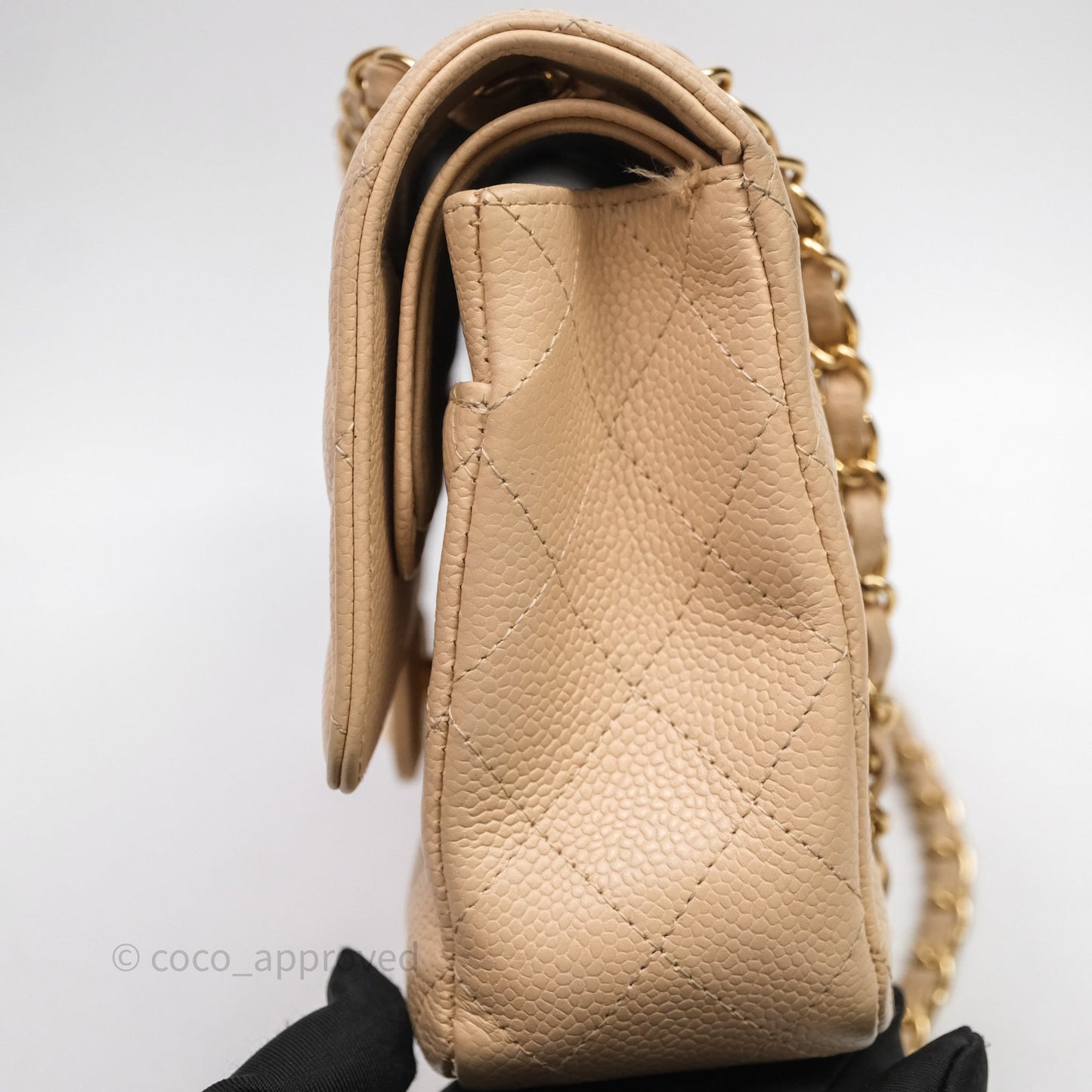 Chanel M/L Medium Classic Flap Quilted Beige Caviar Gold Hardware
