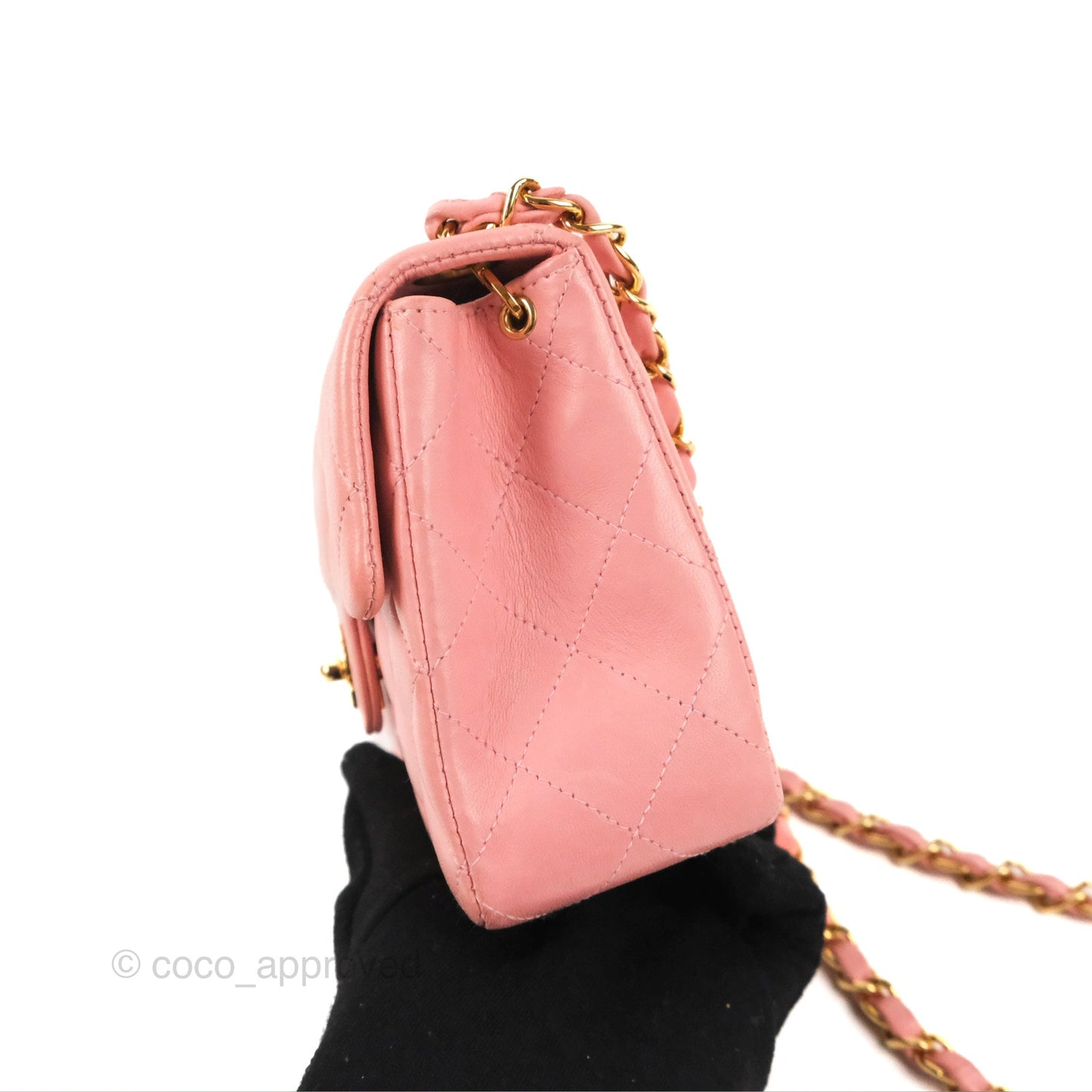 Chanel Quilted Vintage Mini Square Flap Pink Lambskin 24K Gold Hardware