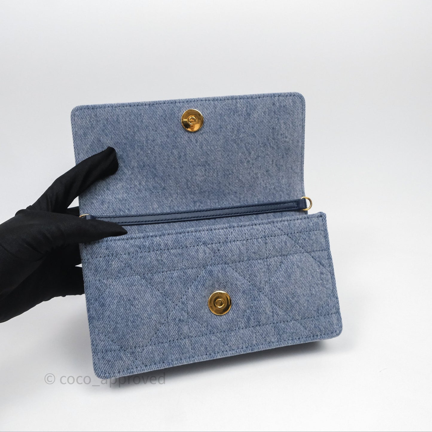 Christian Dior Dior Caro Pouch with Chain Blue Macrocannage Denim