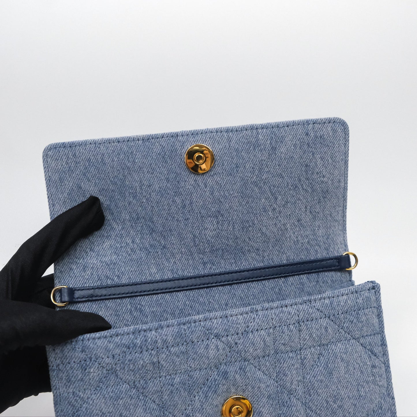 Christian Dior Dior Caro Pouch with Chain Blue Macrocannage Denim