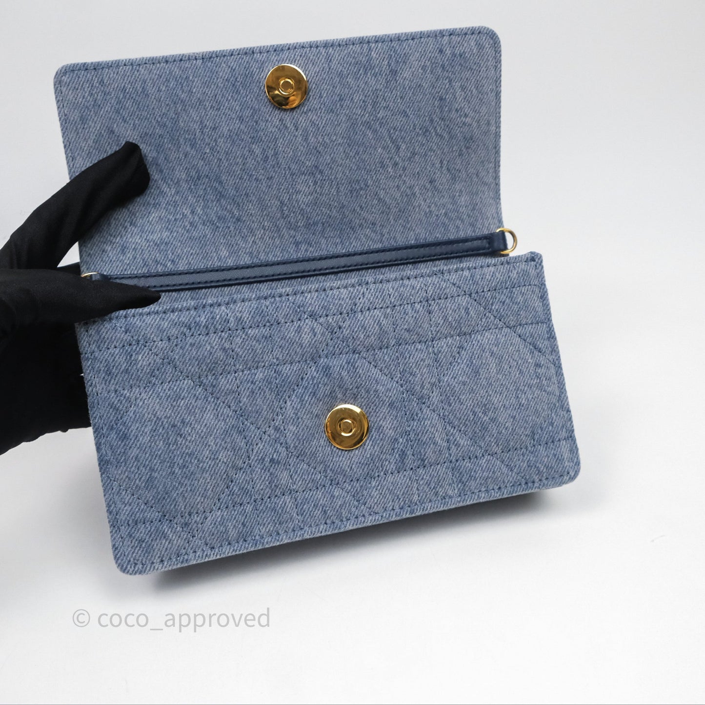 Christian Dior Dior Caro Pouch with Chain Blue Macrocannage Denim