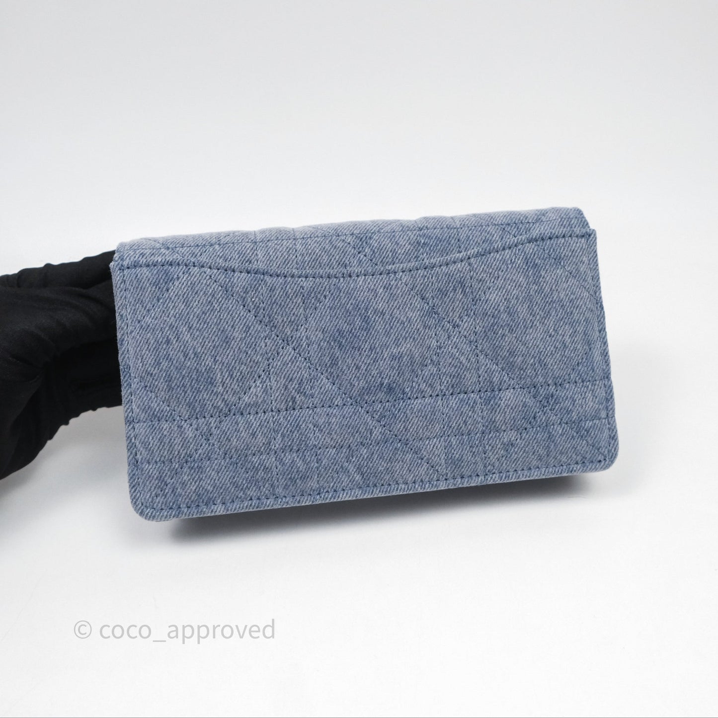 Christian Dior Dior Caro Pouch with Chain Blue Macrocannage Denim
