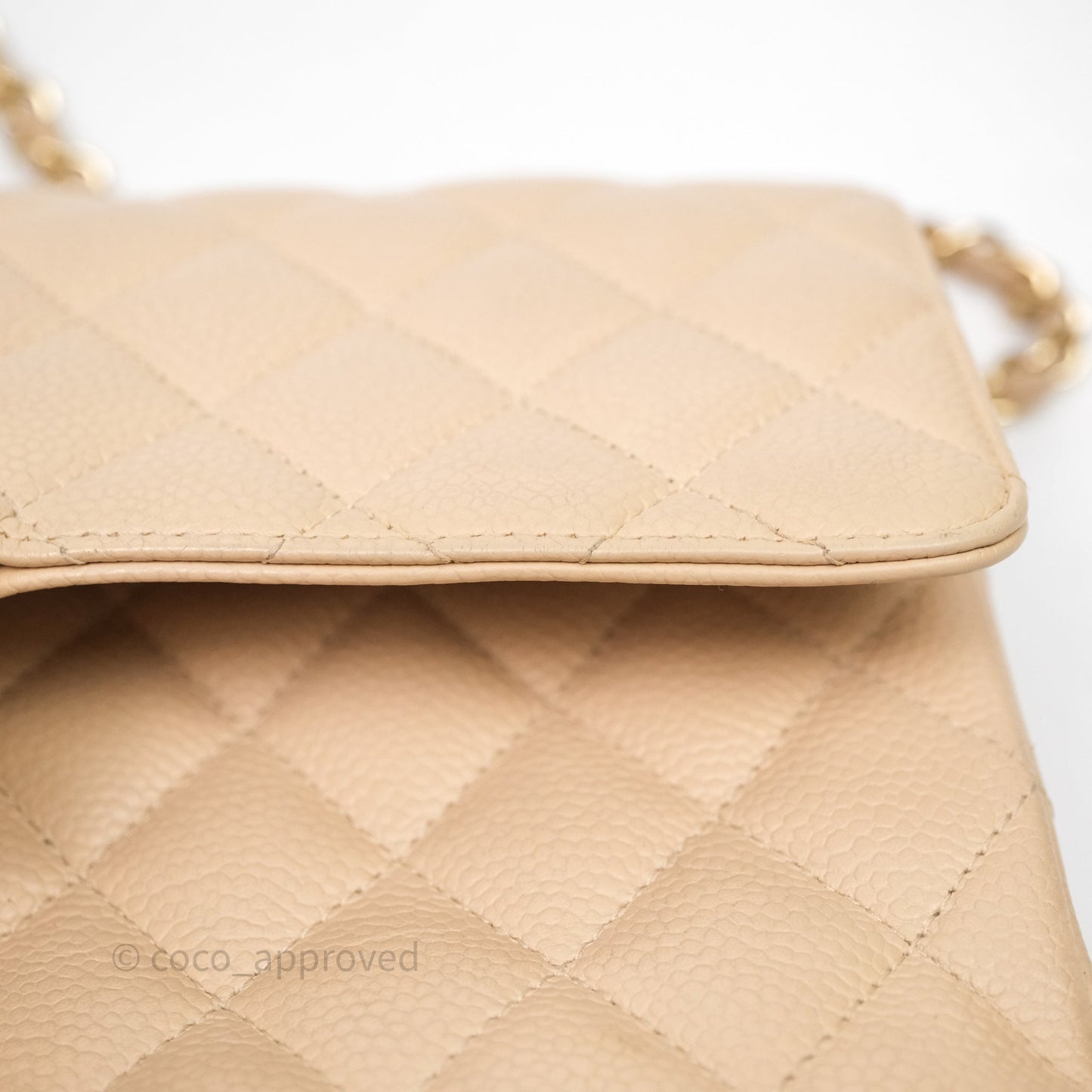 Chanel M/L Medium Classic Flap Quilted Beige Caviar Gold Hardware